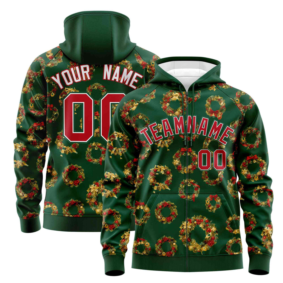 Custom Green Red Christmas Graffiti Pattern Athletic Pullover Hoodie