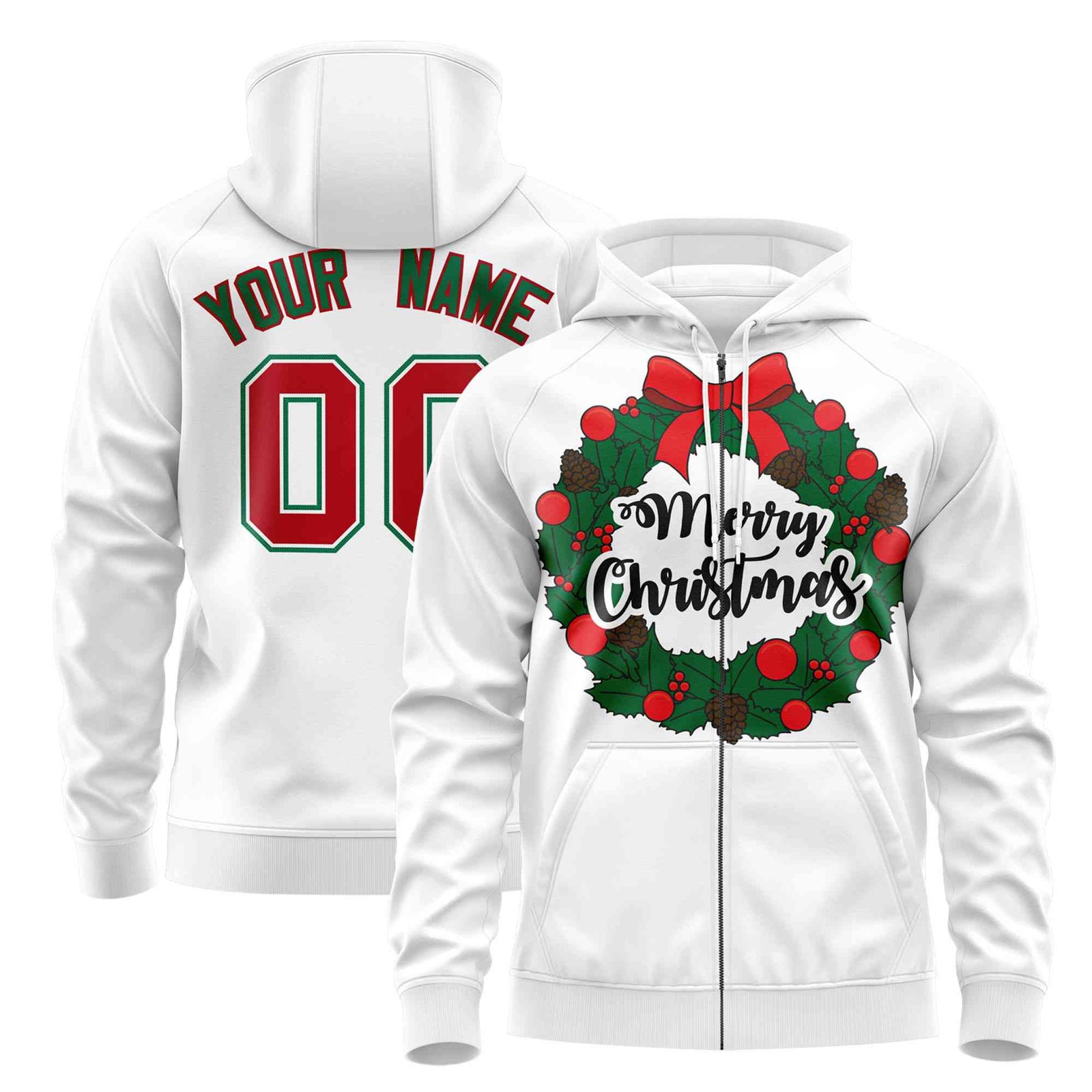 Custom White Red Christmas Graffiti Pattern Athletic Pullover Hoodie