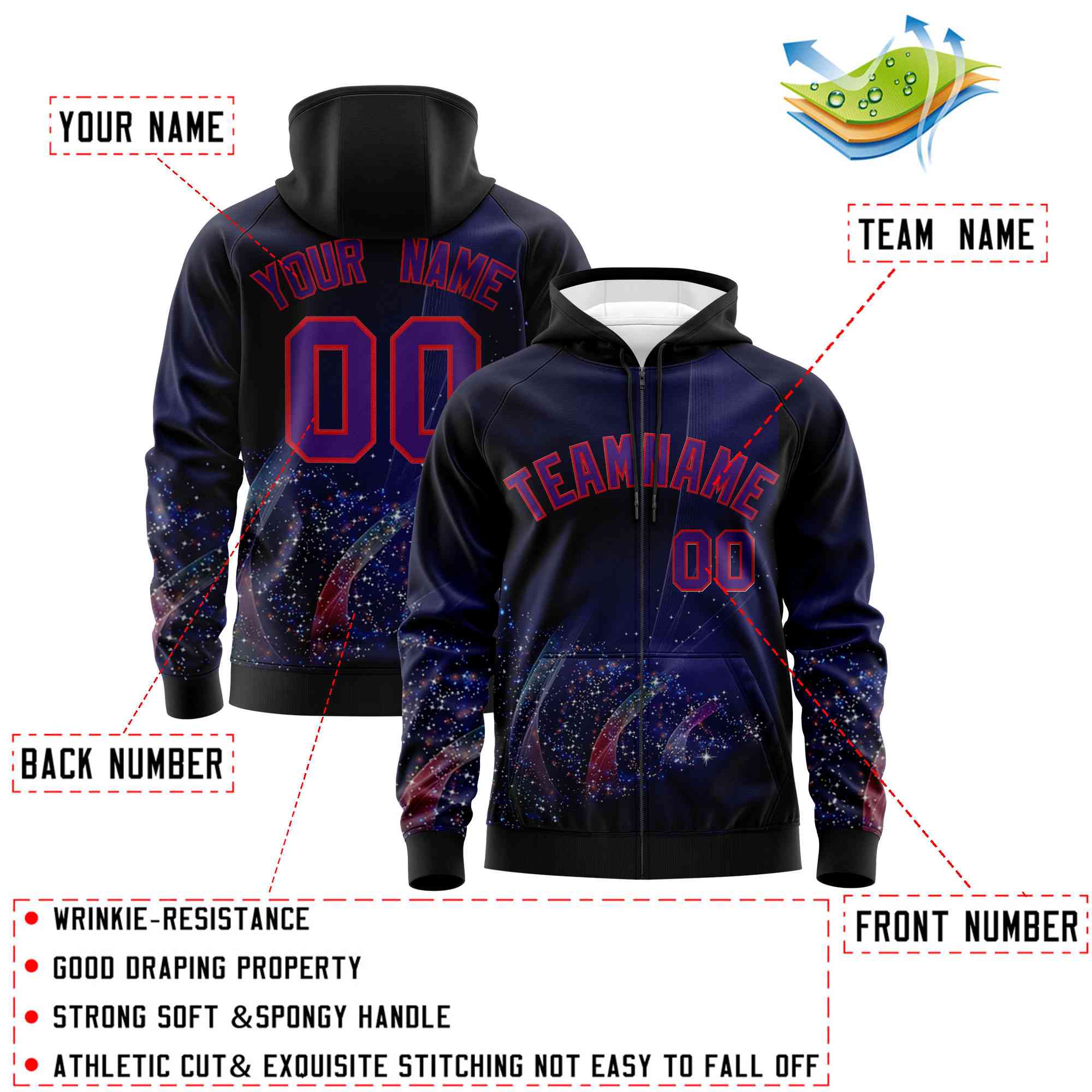 Custom Black Red Christmas Graffiti Pattern Athletic Full-Zip Hoodie