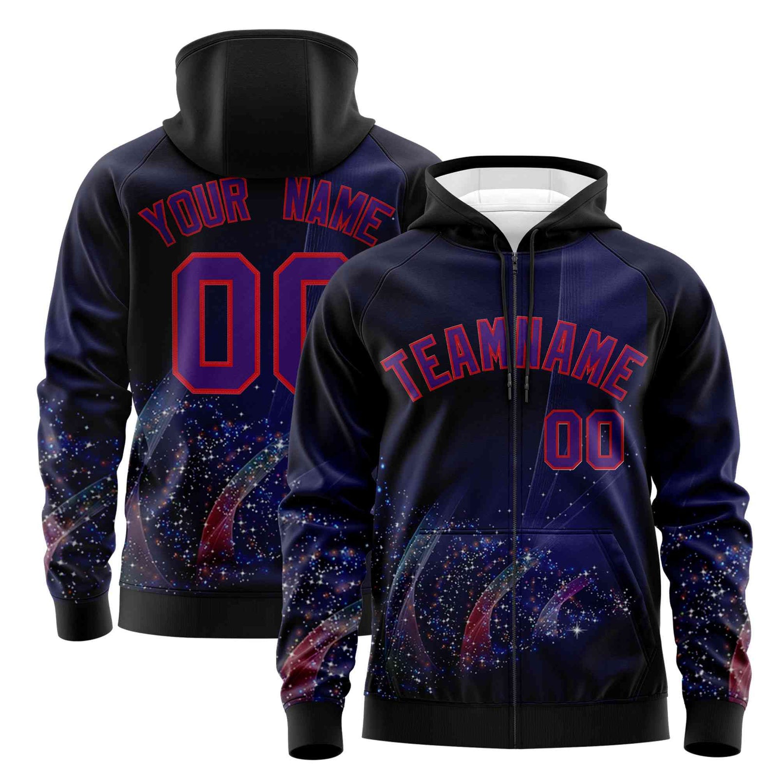 Custom Black Red Christmas Graffiti Pattern Athletic Full-Zip Hoodie