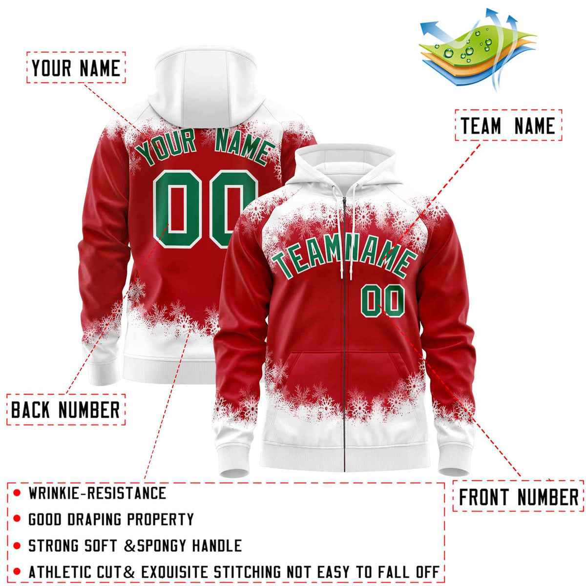 Custom Red White Christmas Graffiti Pattern Athletic Pullover Hoodie