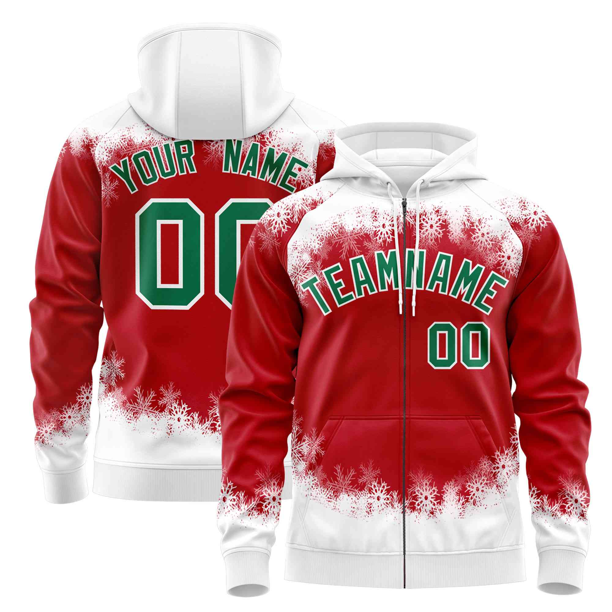 Custom Red White Christmas Graffiti Pattern Athletic Full-Zip Hoodie