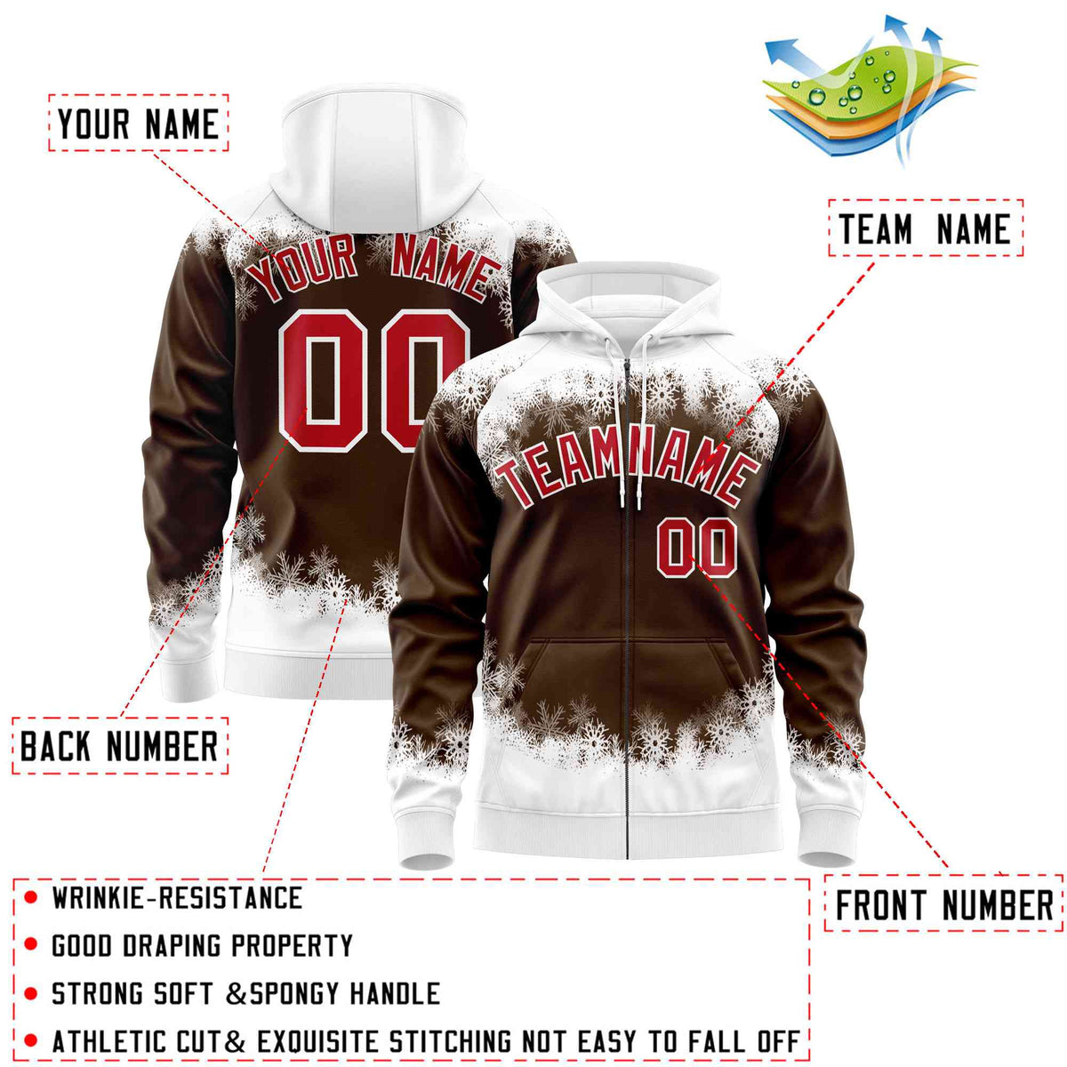 Custom Light Brown White Christmas Graffiti Pattern Athletic Full-Zip Hoodie