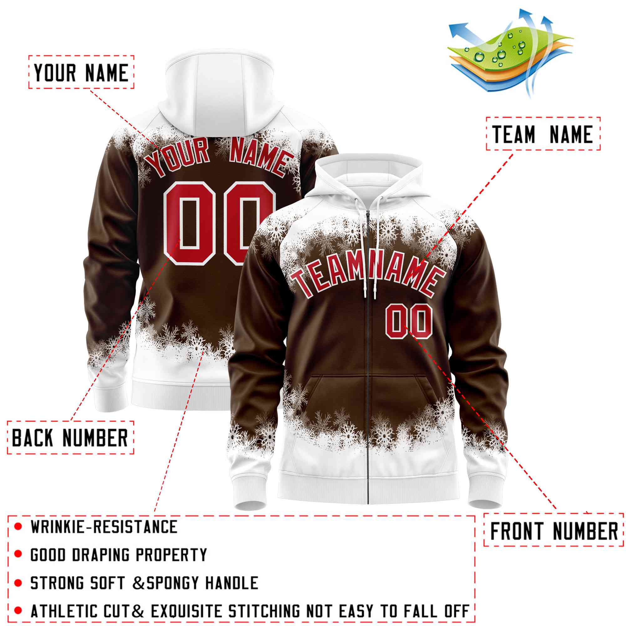 Custom Light Brown White Christmas Graffiti Pattern Athletic Full-Zip Hoodie