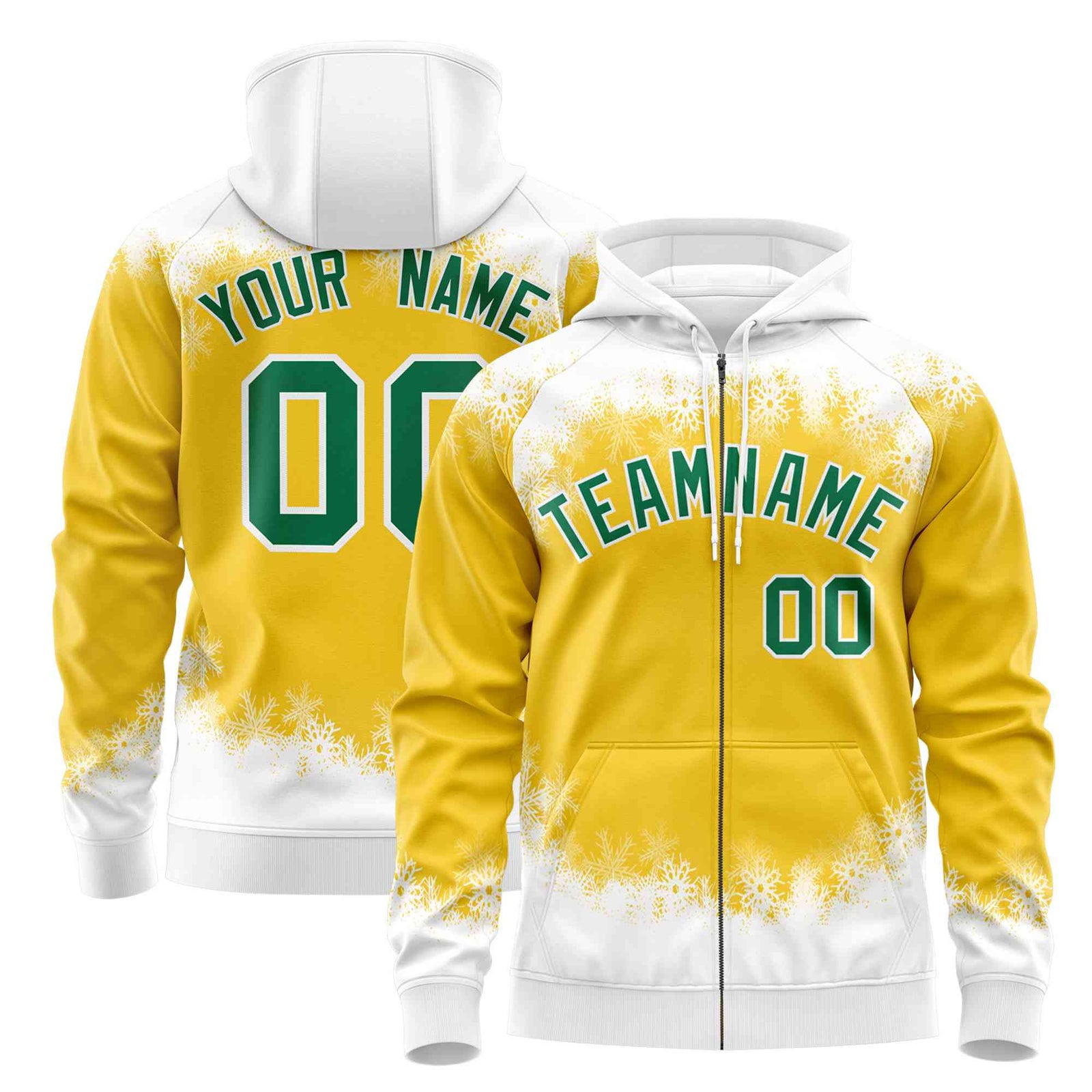 Custom Gold White Christmas Graffiti Pattern Athletic Full-Zip Hoodie