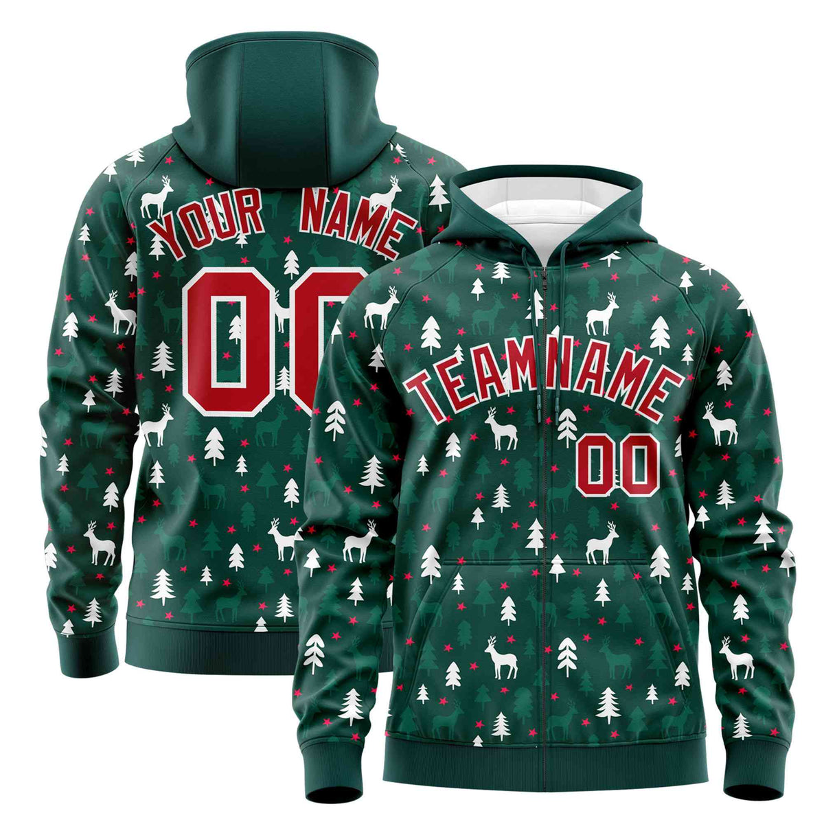 Custom Midnight Green Red Christmas Graffiti Pattern Athletic Pullover Hoodie