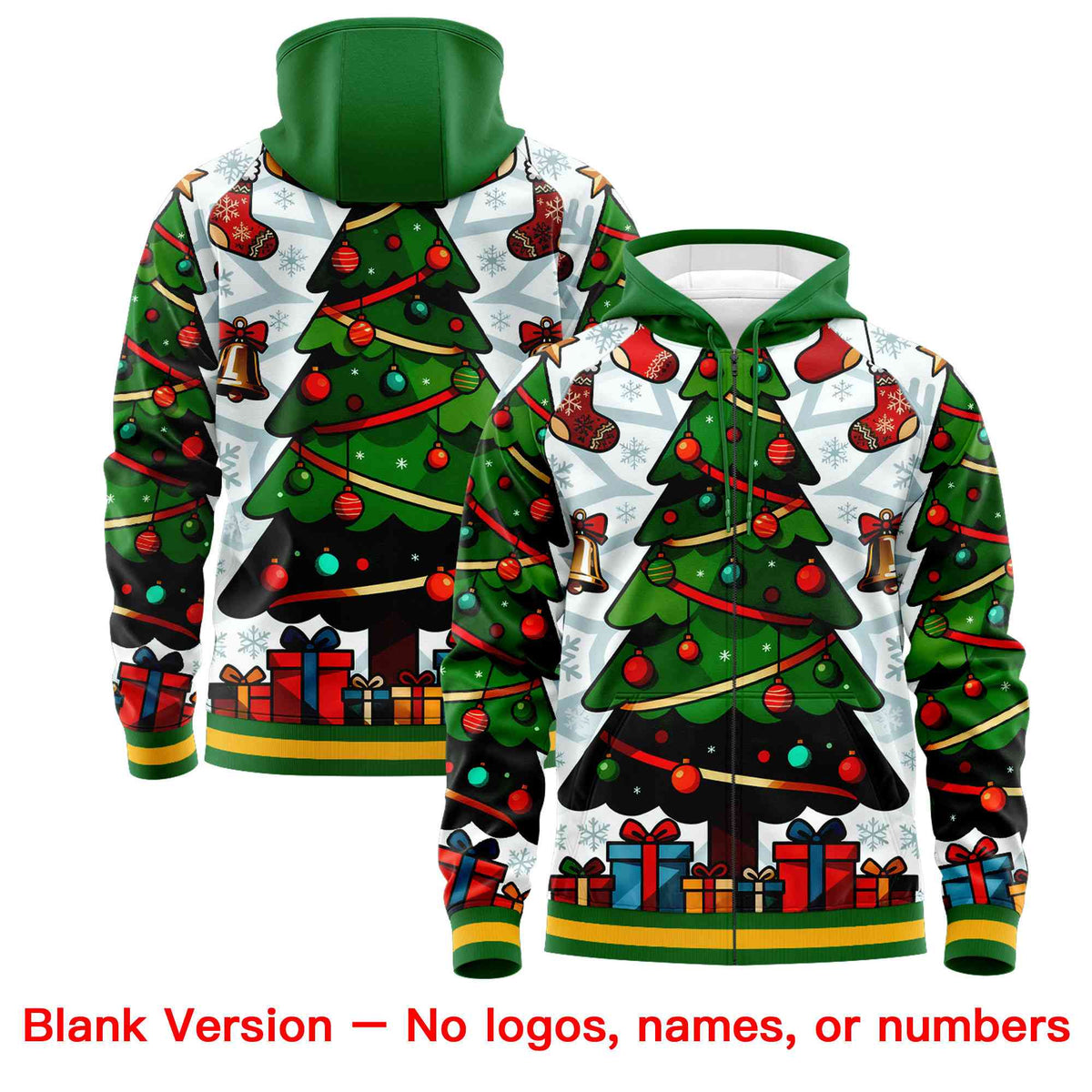 Custom Kelly Green Gold Christmas Graffiti Pattern Athletic Full-Zip Hoodie| KXKSHOP