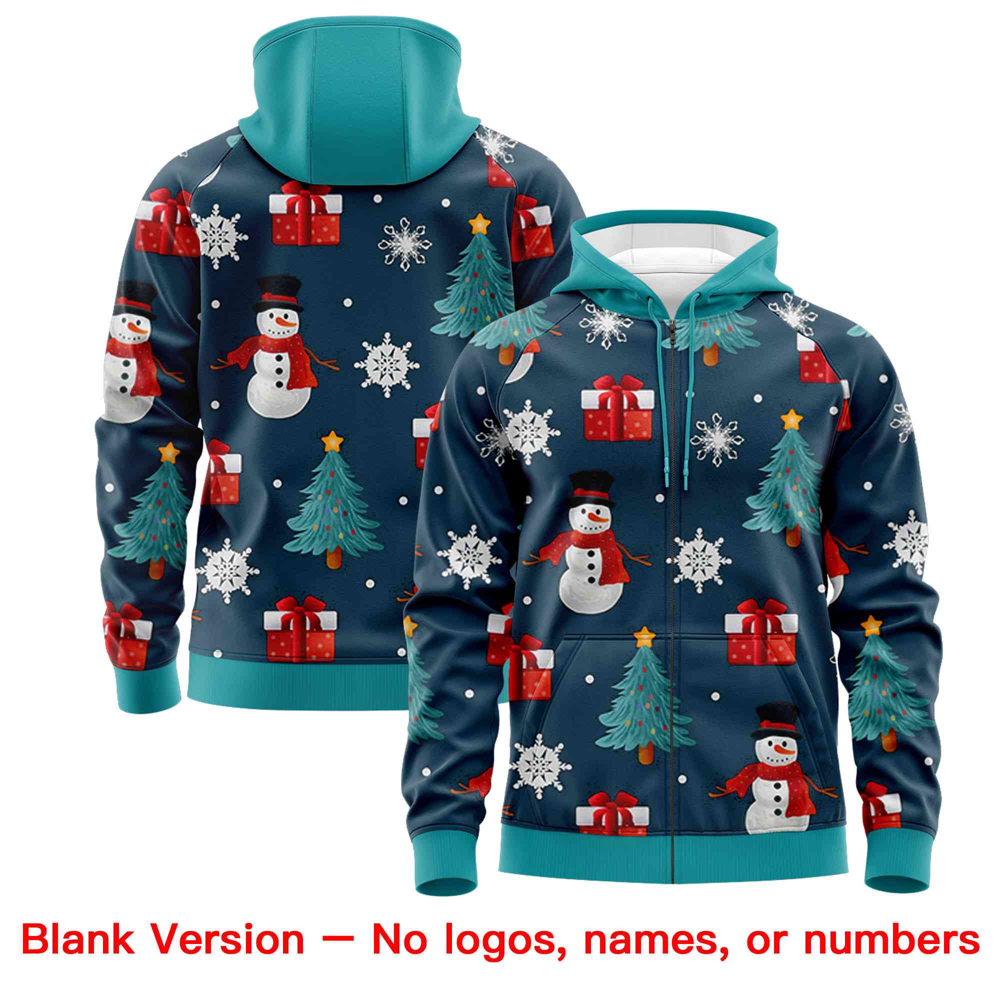 Custom Midnight Blue Aqua Christmas Graffiti Pattern Athletic Full-Zip Hoodie| KXKSHOP