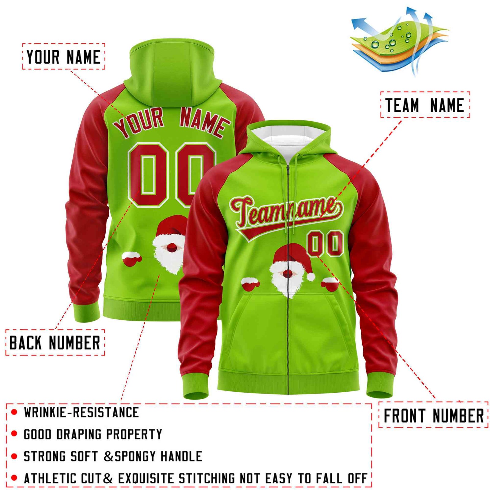 Custom Neon Green Red Christmas Graffiti Pattern Athletic Pullover Hoodie| KXKSHOP