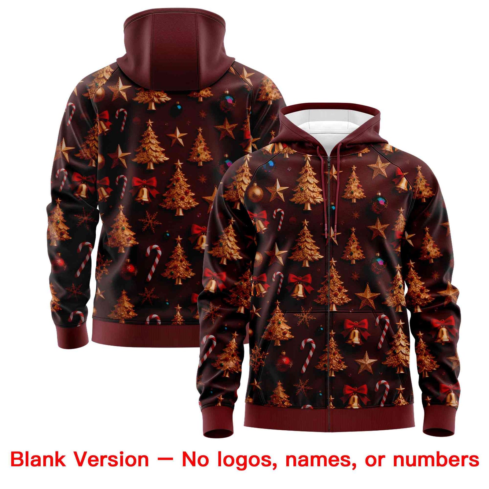 Custom Burgundy Khaki Christmas Graffiti Pattern Athletic Pullover Hoodie| KXKSHOP