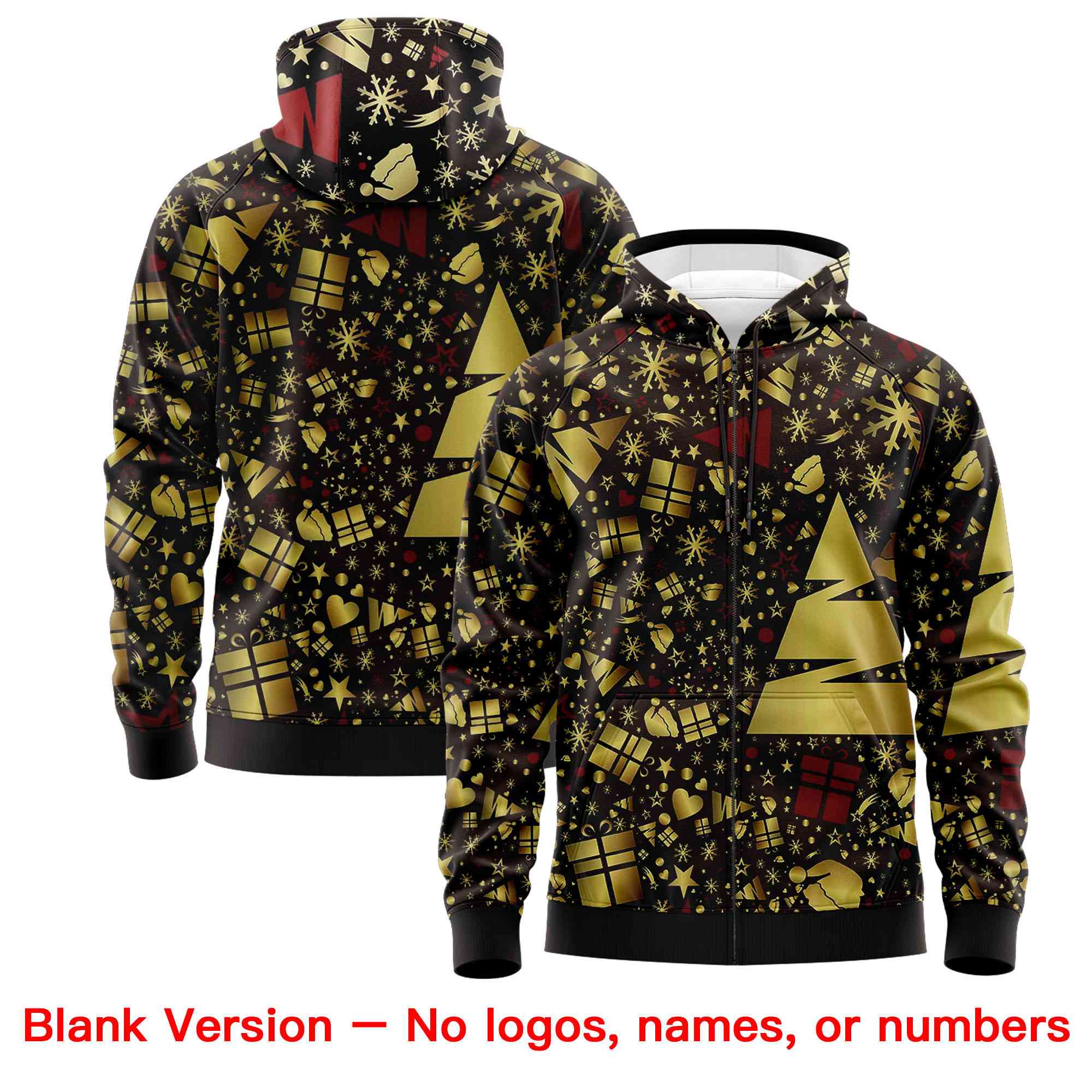 Custom Brown Crimson Christmas Graffiti Pattern Athletic Full-Zip Hoodie| KXKSHOP