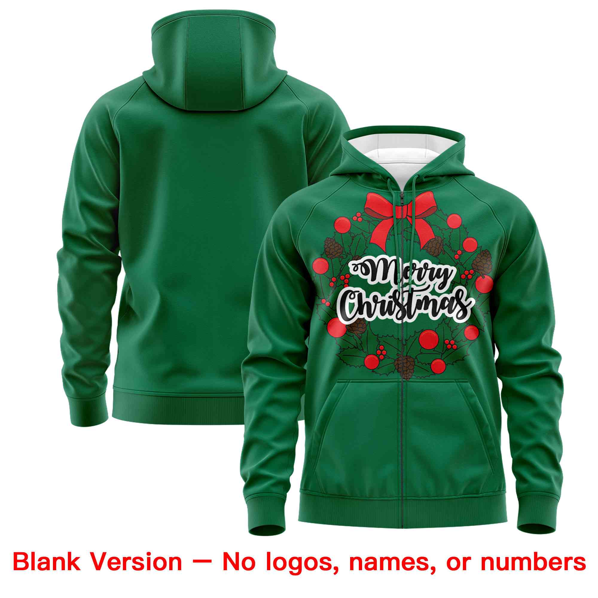 Custom Kelly Green Red Christmas Graffiti Pattern Athletic Full-Zip Hoodie| KXKSHOP
