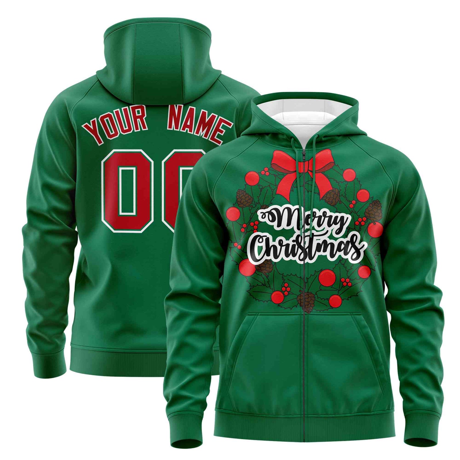 Custom Kelly Green Red Christmas Graffiti Pattern Athletic Pullover Hoodie| KXKSHOP