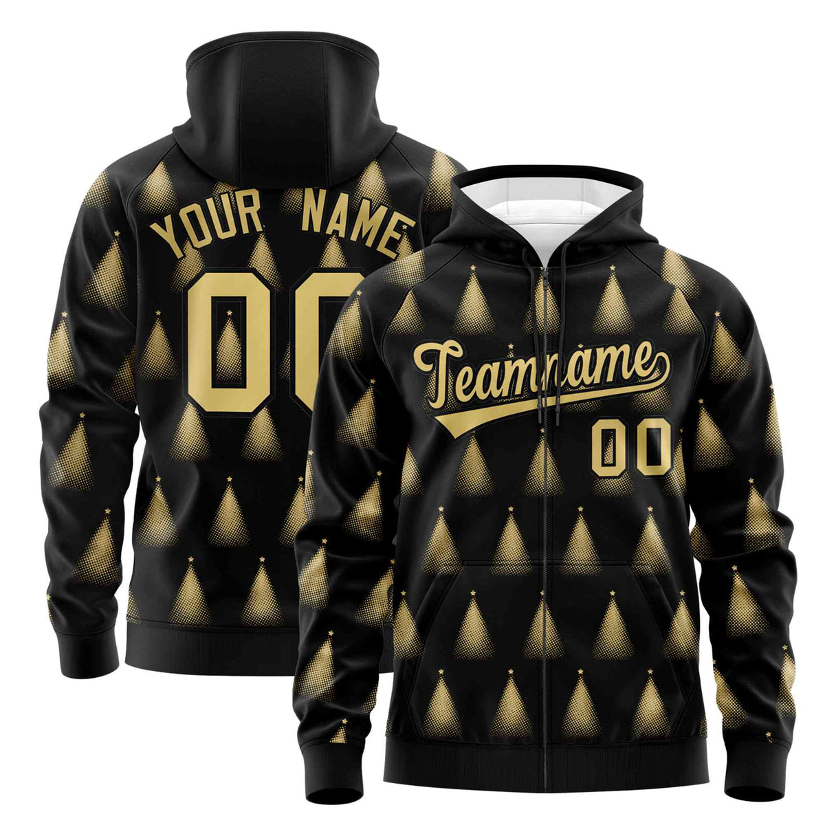 Custom Black Khaki Christmas Graffiti Pattern Athletic Pullover Hoodie| KXKSHOP