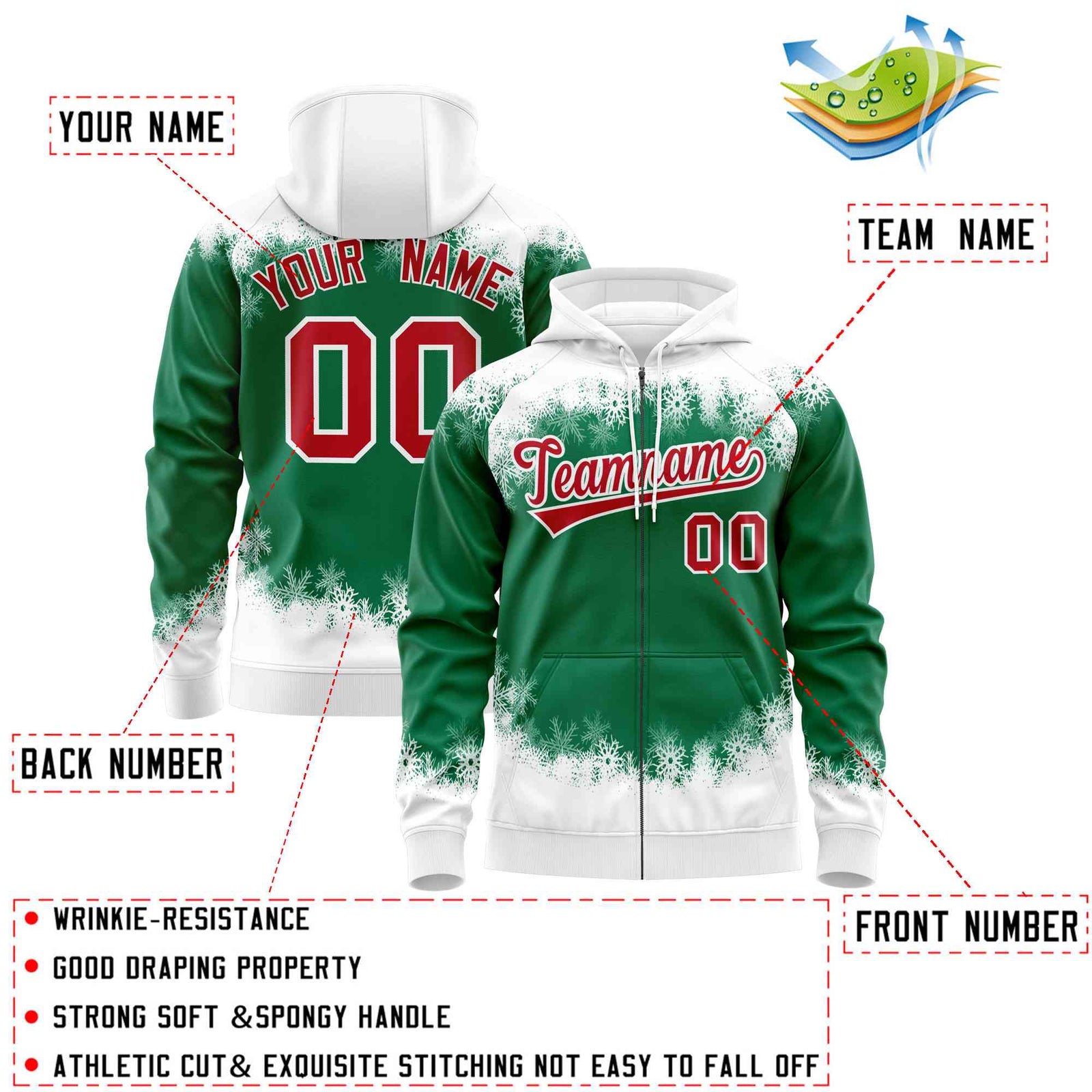Custom Kelly Green White Christmas Graffiti Pattern Athletic Full-Zip Hoodie| KXKSHOP