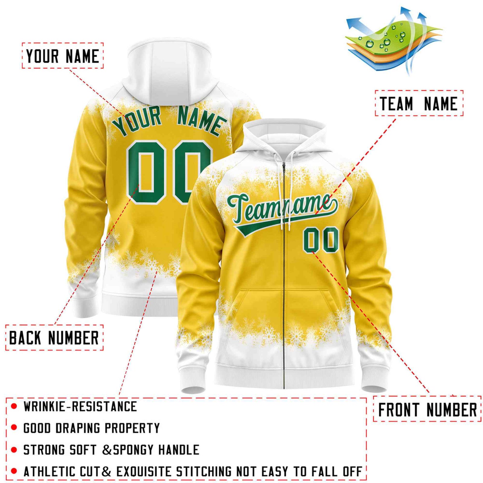 Custom Gold White Christmas Graffiti Pattern Athletic Full-Zip Hoodie| KXKSHOP