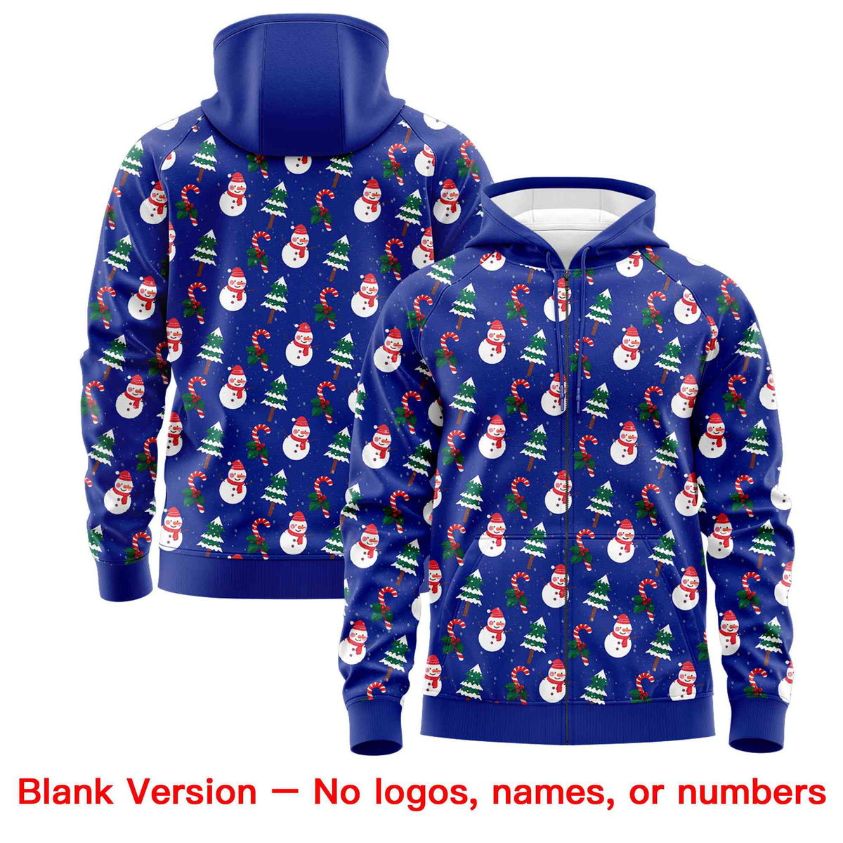 Custom Royal Blue Red Christmas Graffiti Pattern Athletic Full-Zip Hoodie| KXKSHOP