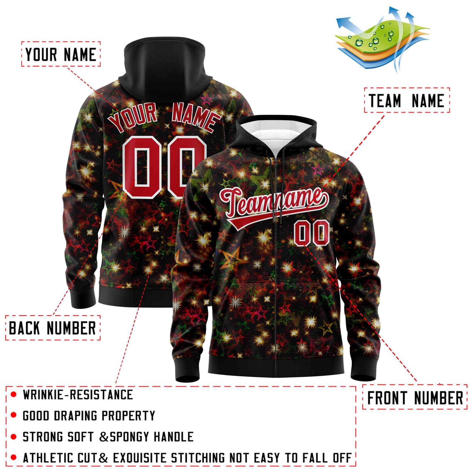 Custom Black Red Christmas Graffiti Pattern Athletic Pullover Hoodie| KXKSHOP