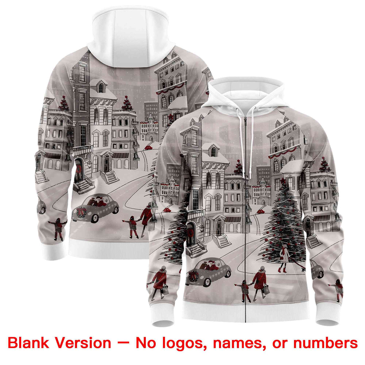 Custom White Red Christmas Graffiti Pattern Athletic Full-Zip Hoodie| KXKSHOP