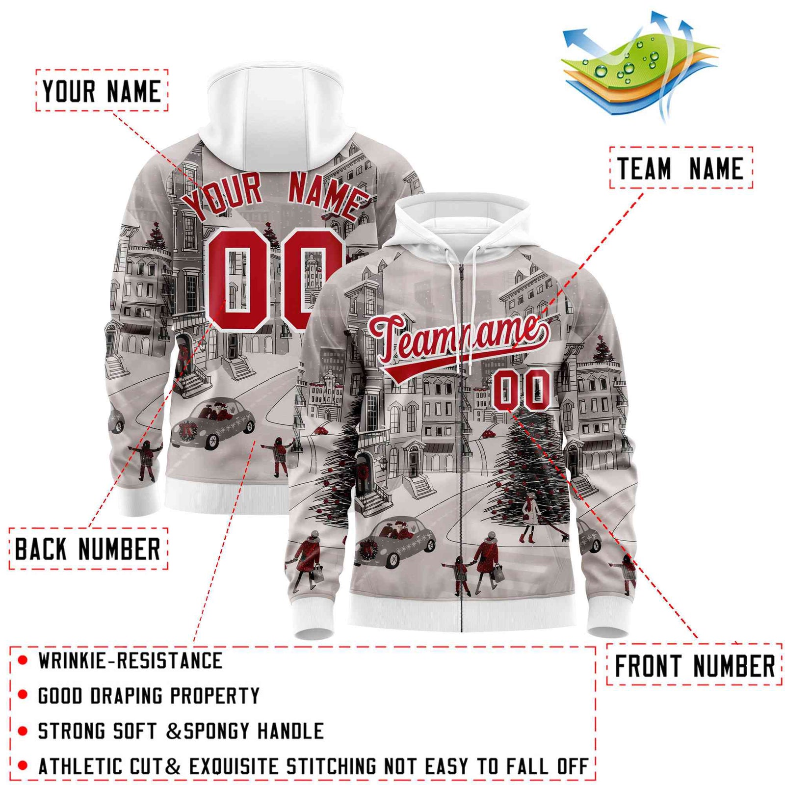 Custom White Red Christmas Graffiti Pattern Athletic Pullover Hoodie| KXKSHOP