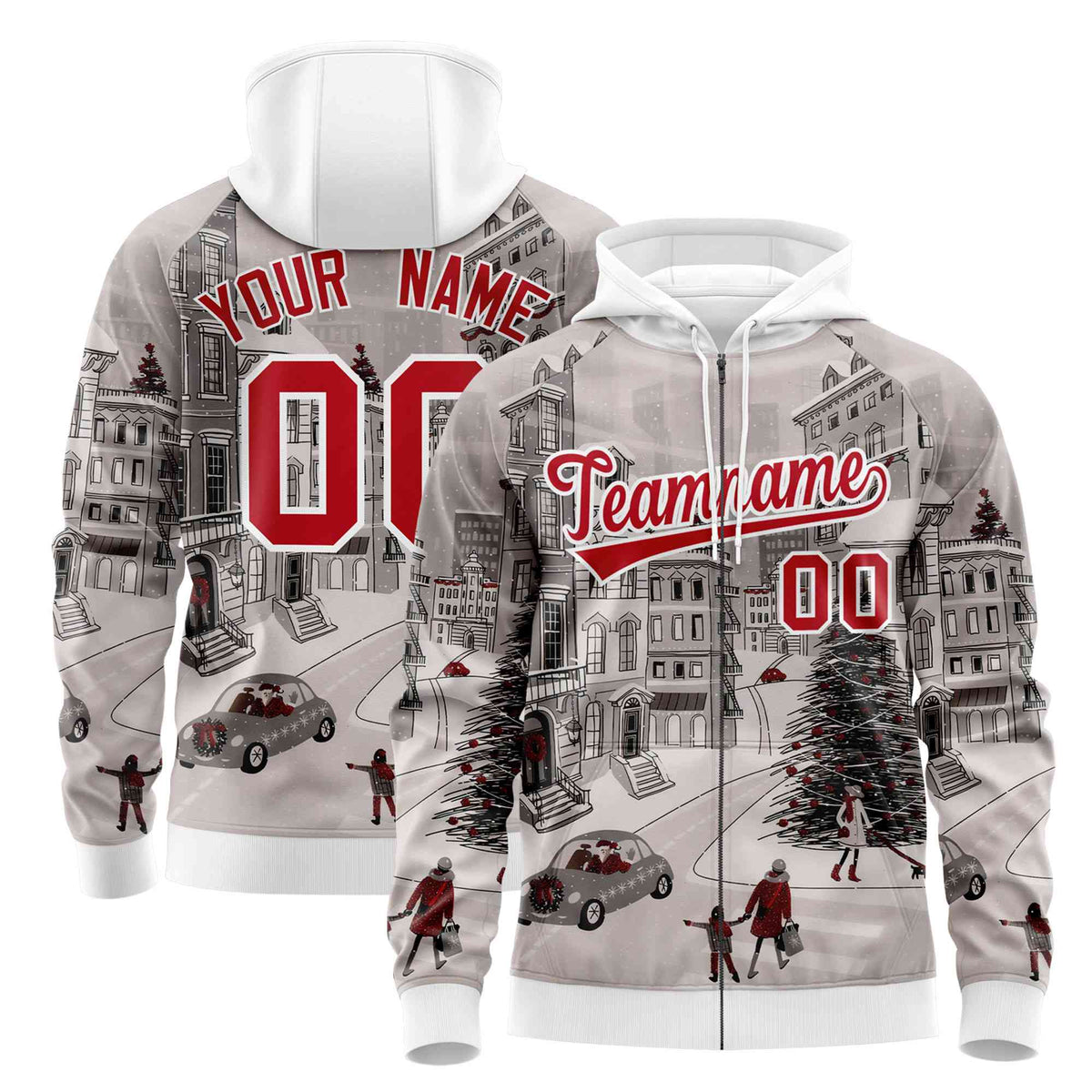 Custom White Red Christmas Graffiti Pattern Athletic Pullover Hoodie| KXKSHOP