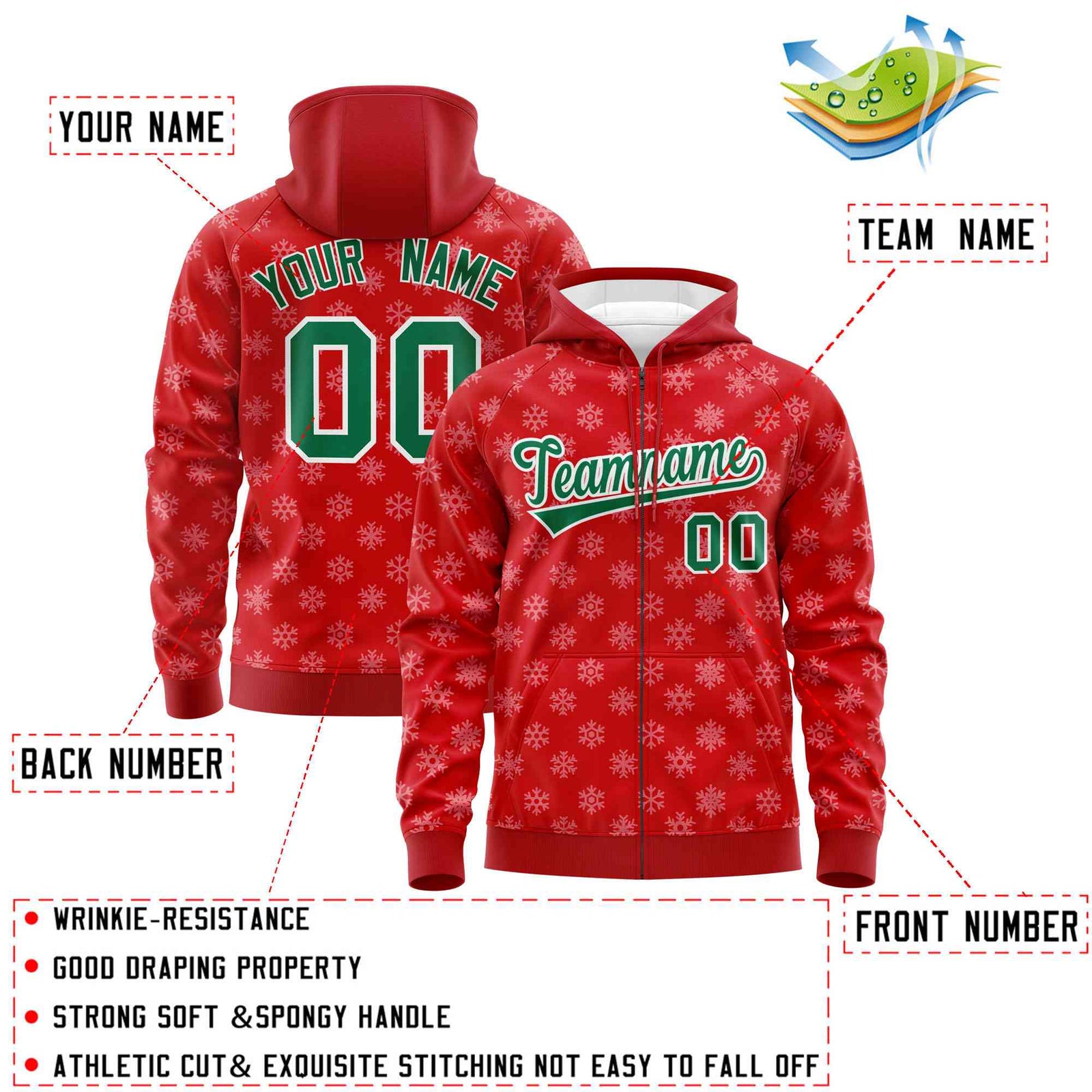 Custom Red Kelly Green Christmas Graffiti Pattern Athletic Pullover Hoodie| KXKSHOP