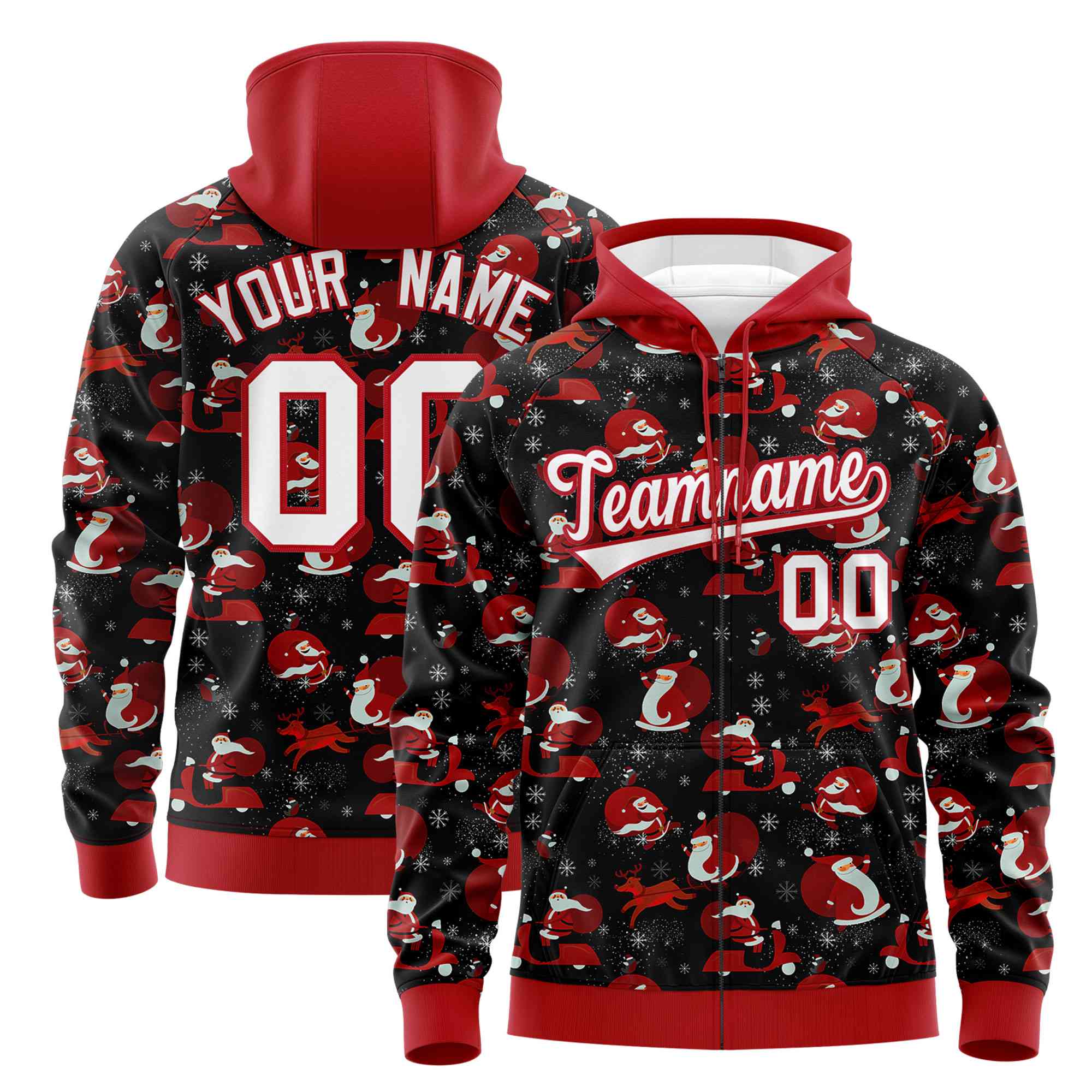 Custom Black Red Christmas Graffiti Pattern Athletic Pullover Hoodie| KXKSHOP