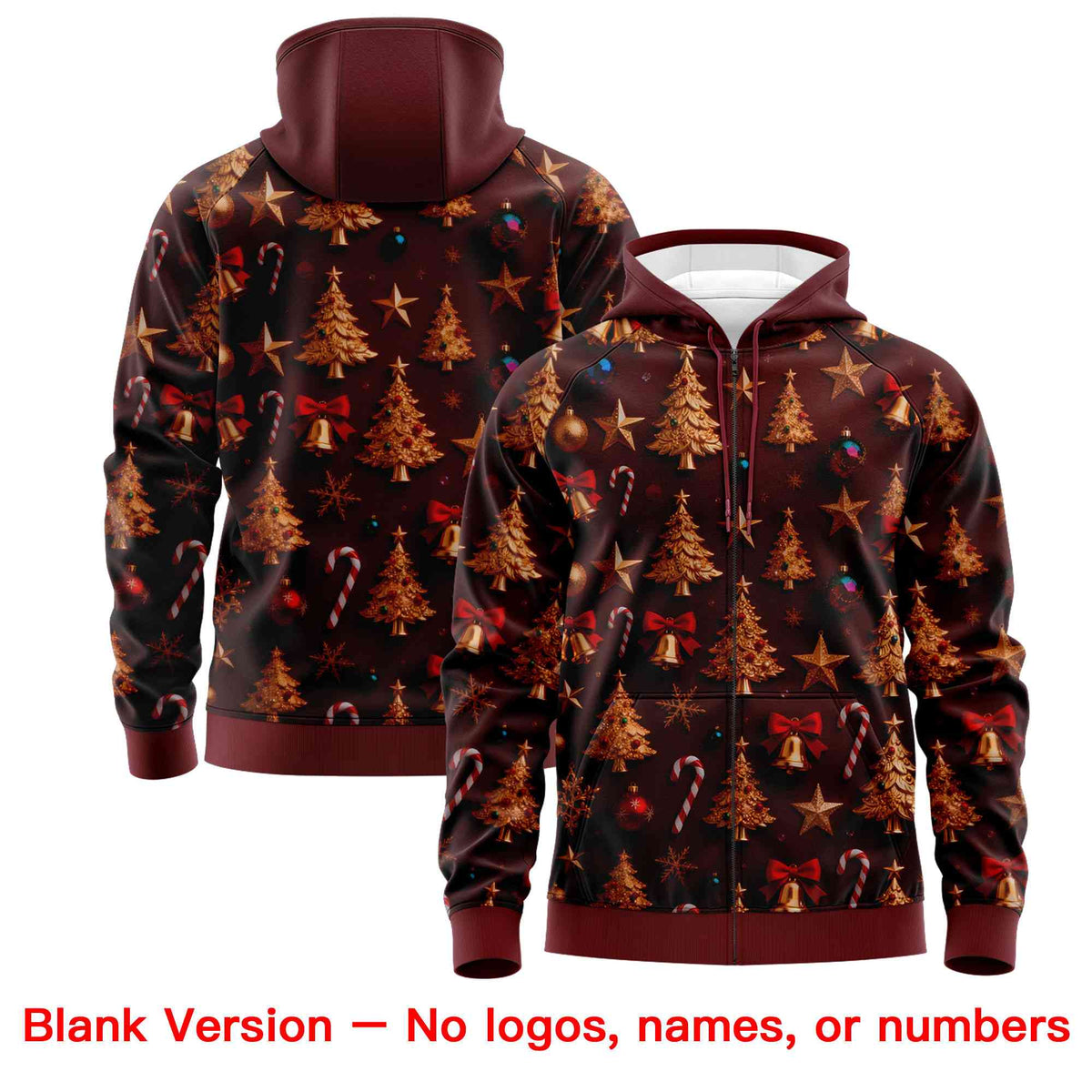 Custom Burgundy Khaki Christmas Graffiti Pattern Athletic Full-Zip Hoodie