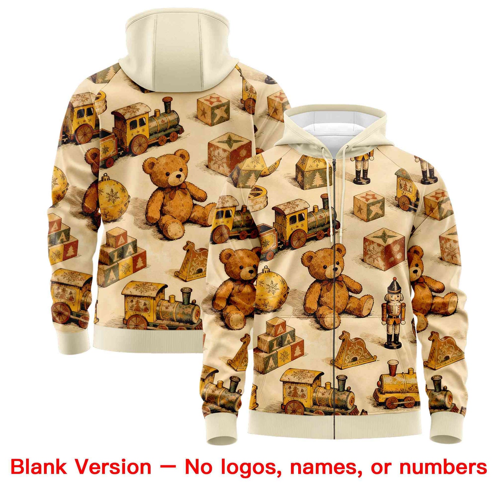 Custom Cream Light Brown Christmas Graffiti Pattern Athletic Full-Zip Hoodie