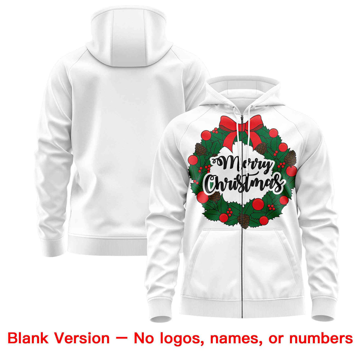 Custom White Red Christmas Graffiti Pattern Athletic Pullover Hoodie
