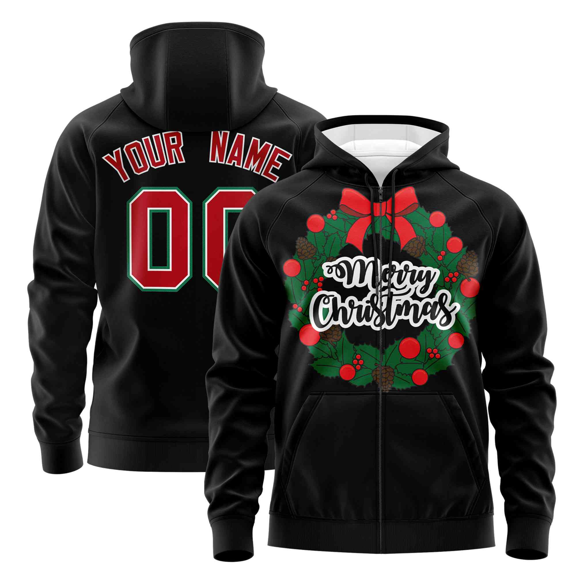 Custom Black Red Christmas Graffiti Pattern Athletic Pullover Hoodie| KXKSHOP