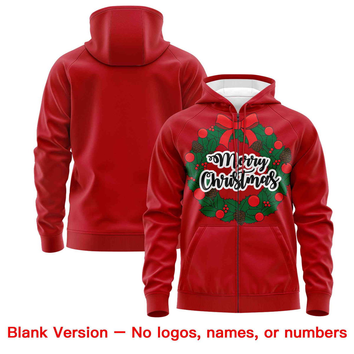 Custom Red Kelly Green Christmas Graffiti Pattern Athletic Pullover Hoodie