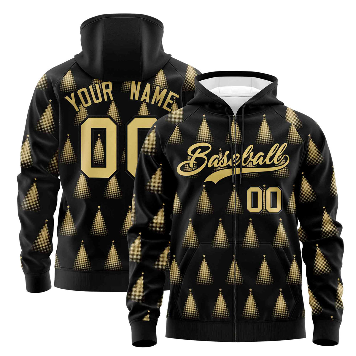 Custom Black Khaki Christmas Graffiti Pattern Athletic Pullover Hoodie