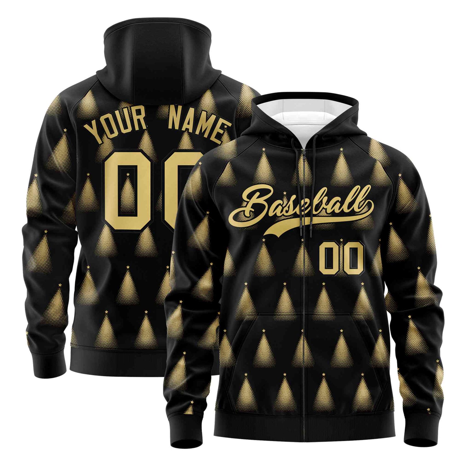 Custom Black Khaki Christmas Graffiti Pattern Athletic Full-Zip Hoodie