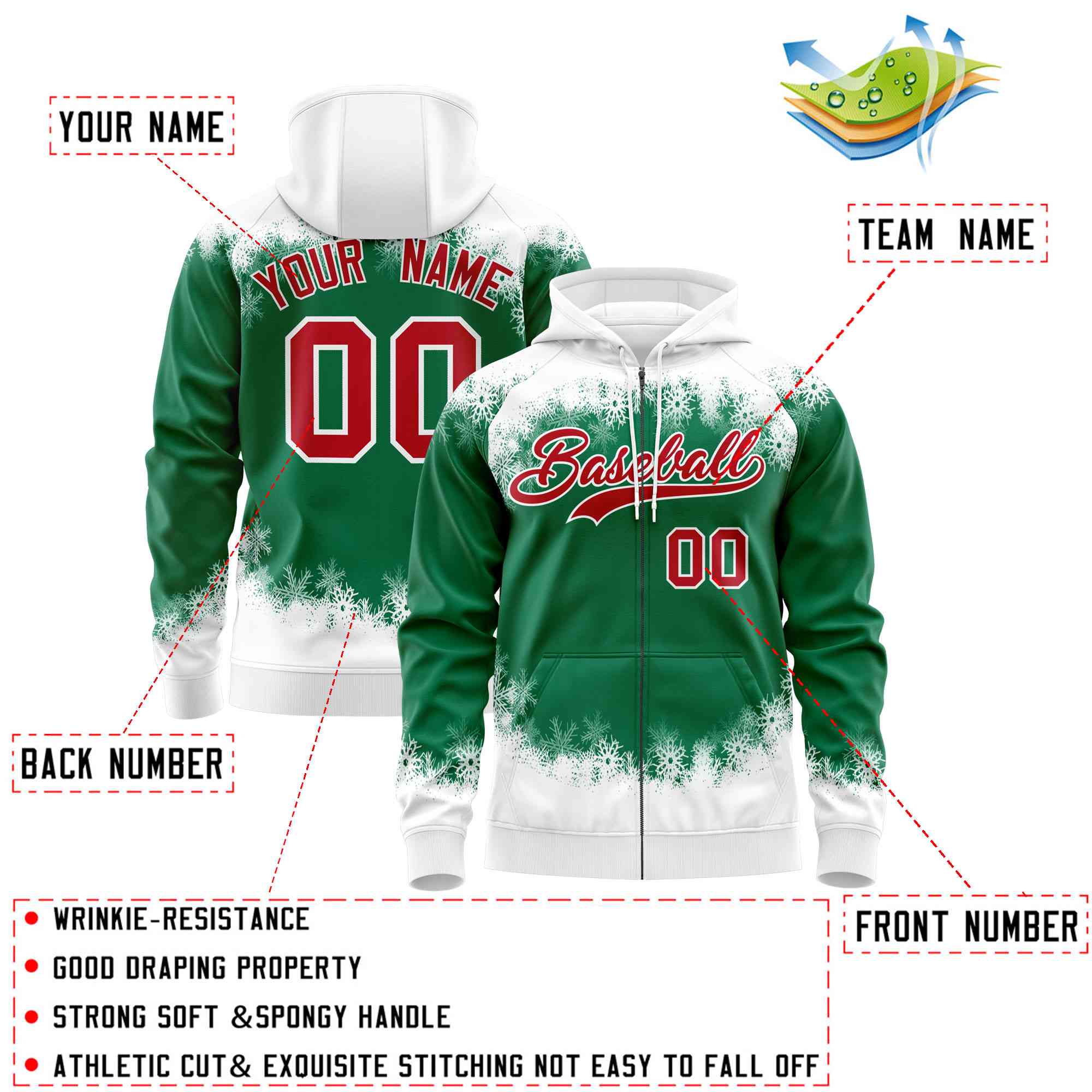 Custom Kelly Green White Christmas Graffiti Pattern Athletic Full-Zip Hoodie