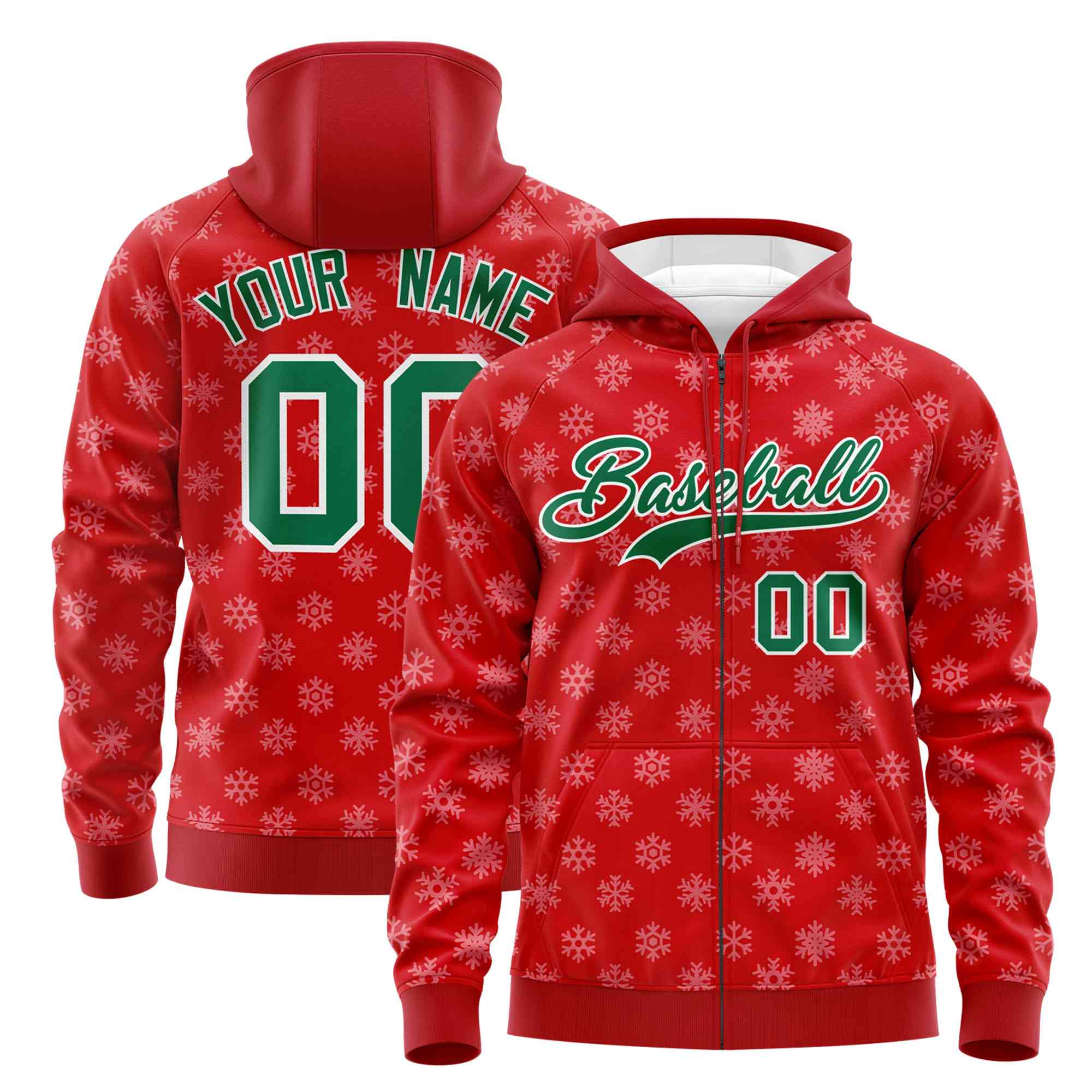 Custom Red Kelly Green Christmas Graffiti Pattern Athletic Pullover Hoodie