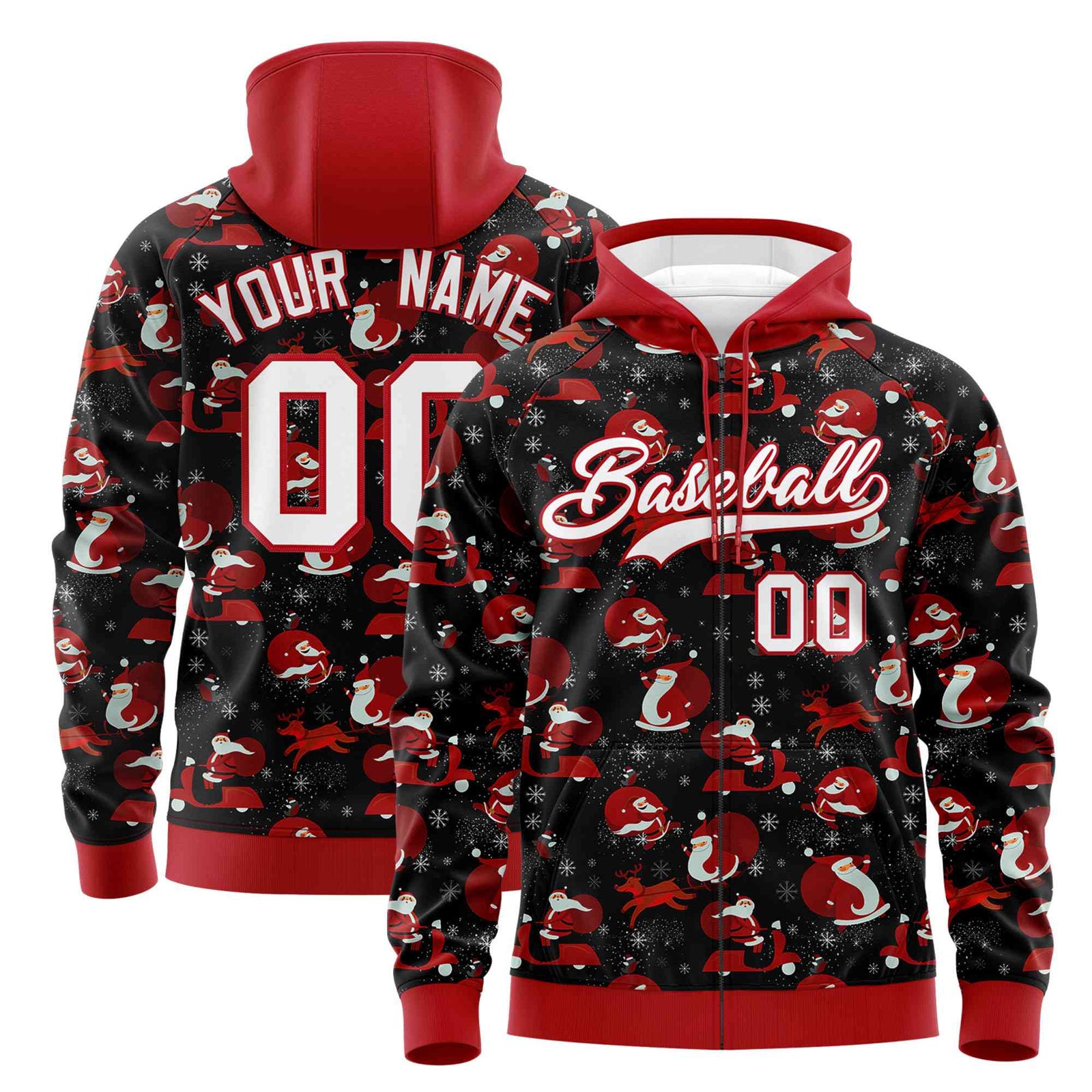 Custom Black Red Christmas Graffiti Pattern Athletic Pullover Hoodie