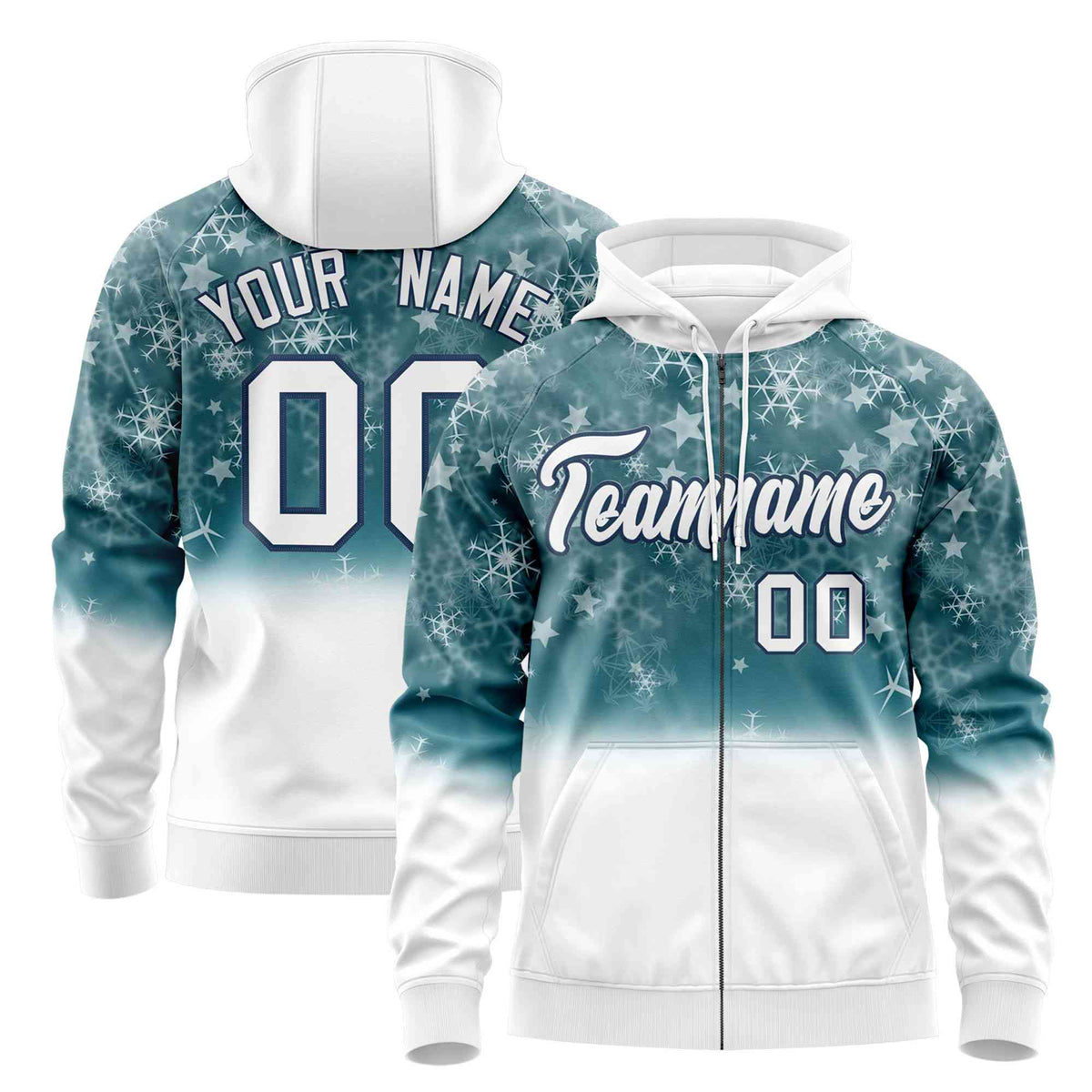 Custom White Midnight Blue Christmas Graffiti Pattern Athletic Pullover Hoodie