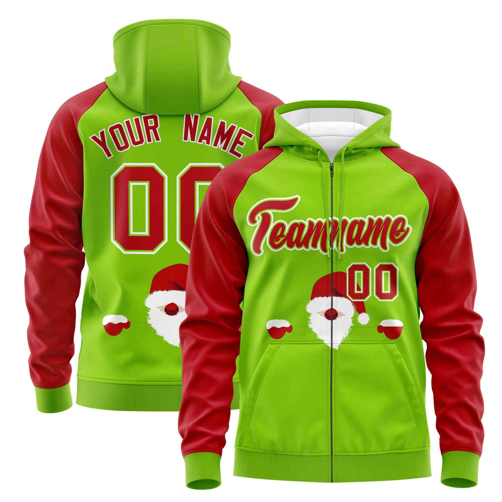 Custom Neon Green Red Christmas Graffiti Pattern Athletic Pullover Hoodie