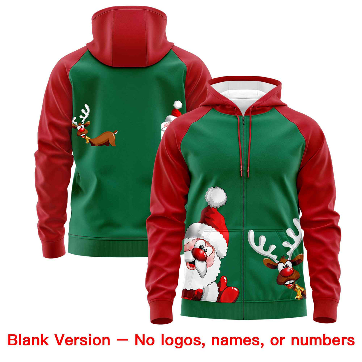 Custom Kelly Green Red Christmas Graffiti Pattern Athletic Pullover Hoodie