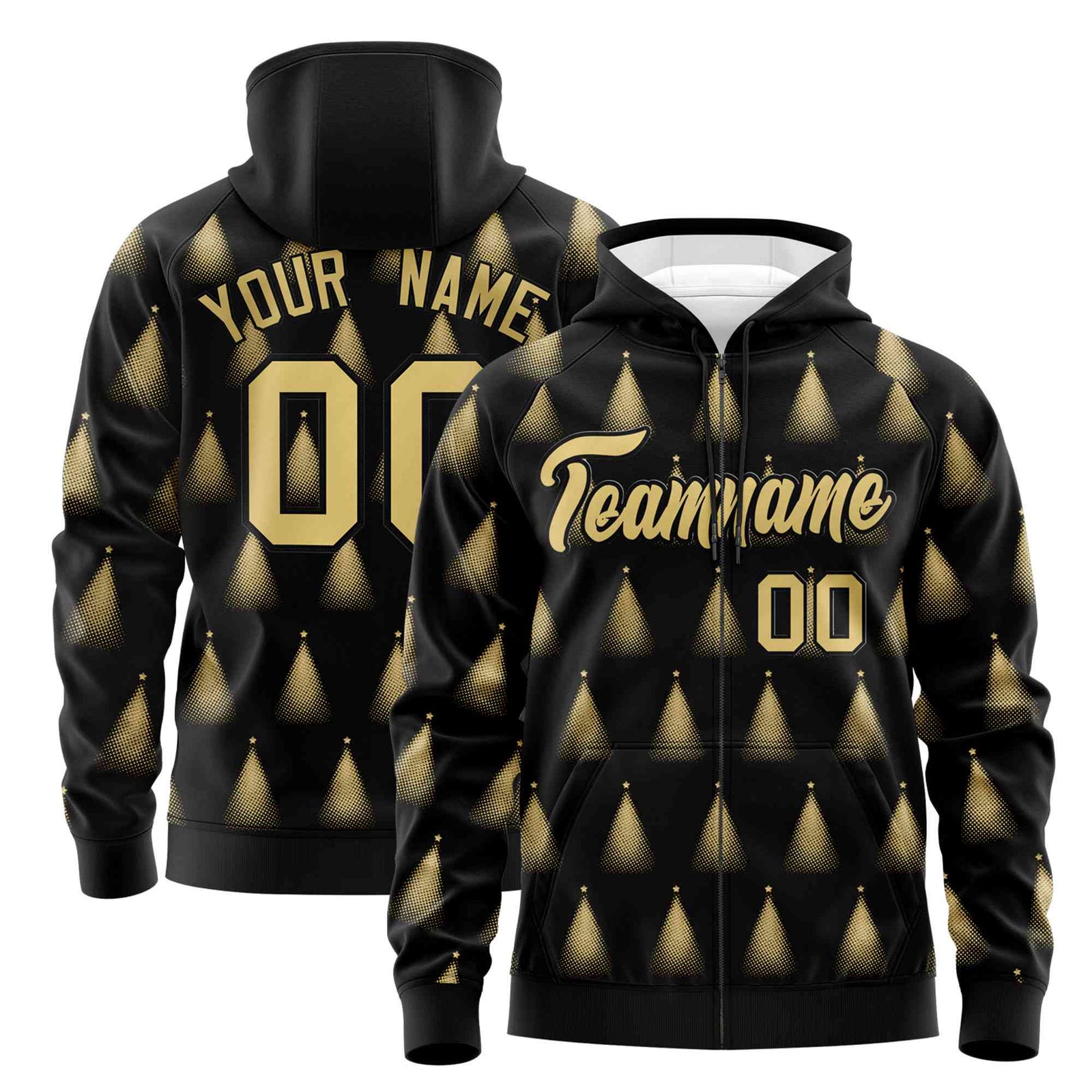 Custom Black Khaki Christmas Graffiti Pattern Athletic Pullover Hoodie