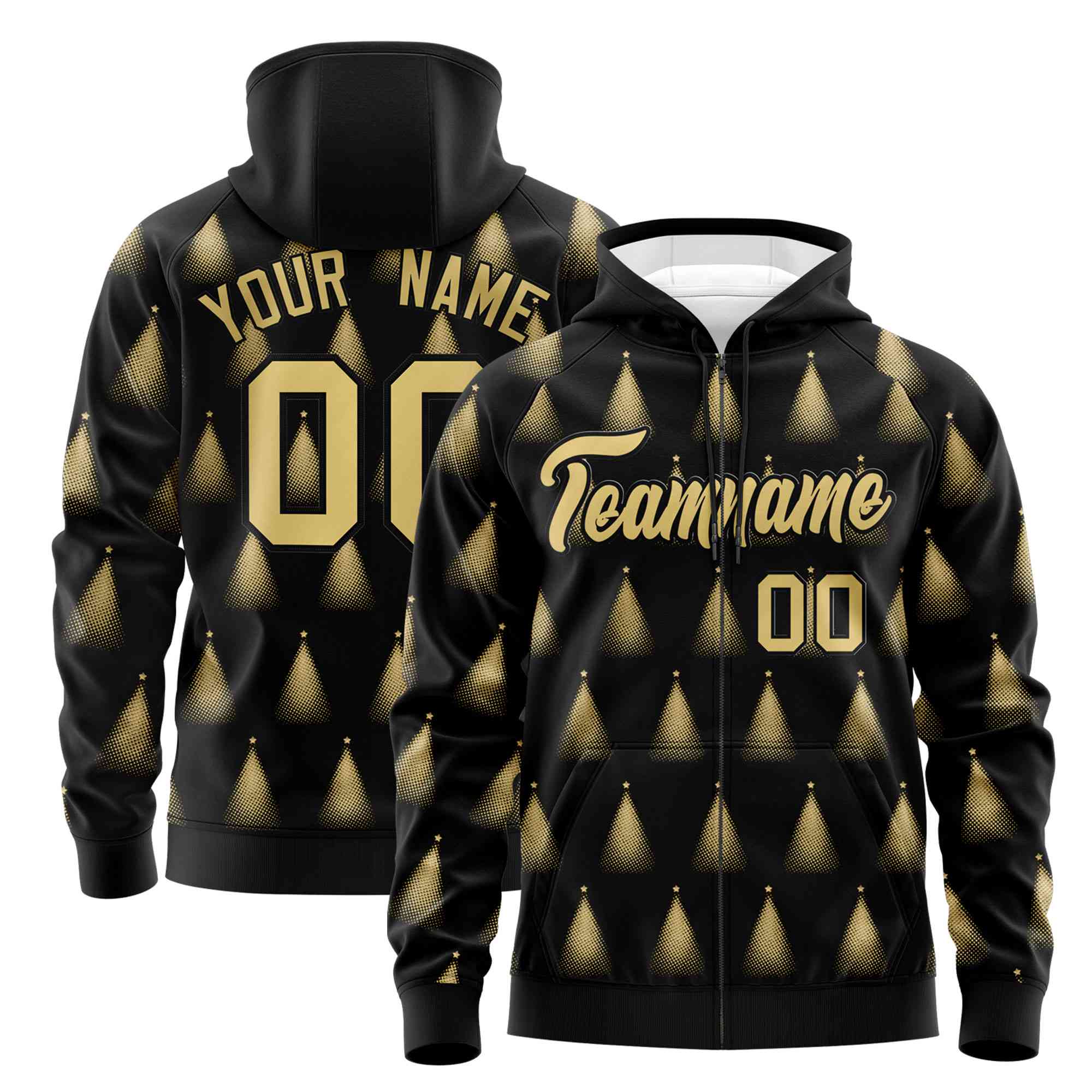 Custom Black Khaki Christmas Graffiti Pattern Athletic Pullover Hoodie