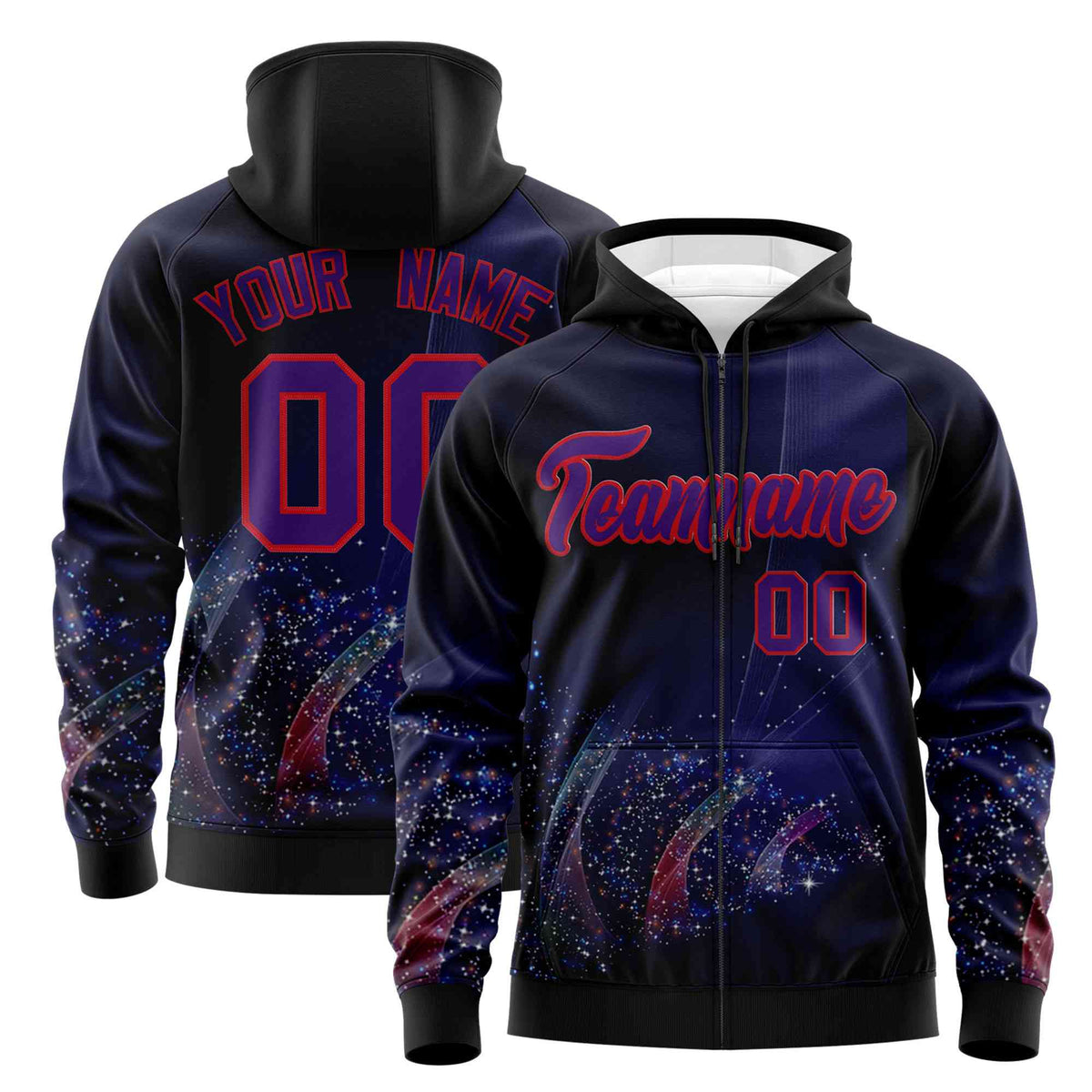 Custom Black Red Christmas Graffiti Pattern Athletic Full-Zip Hoodie