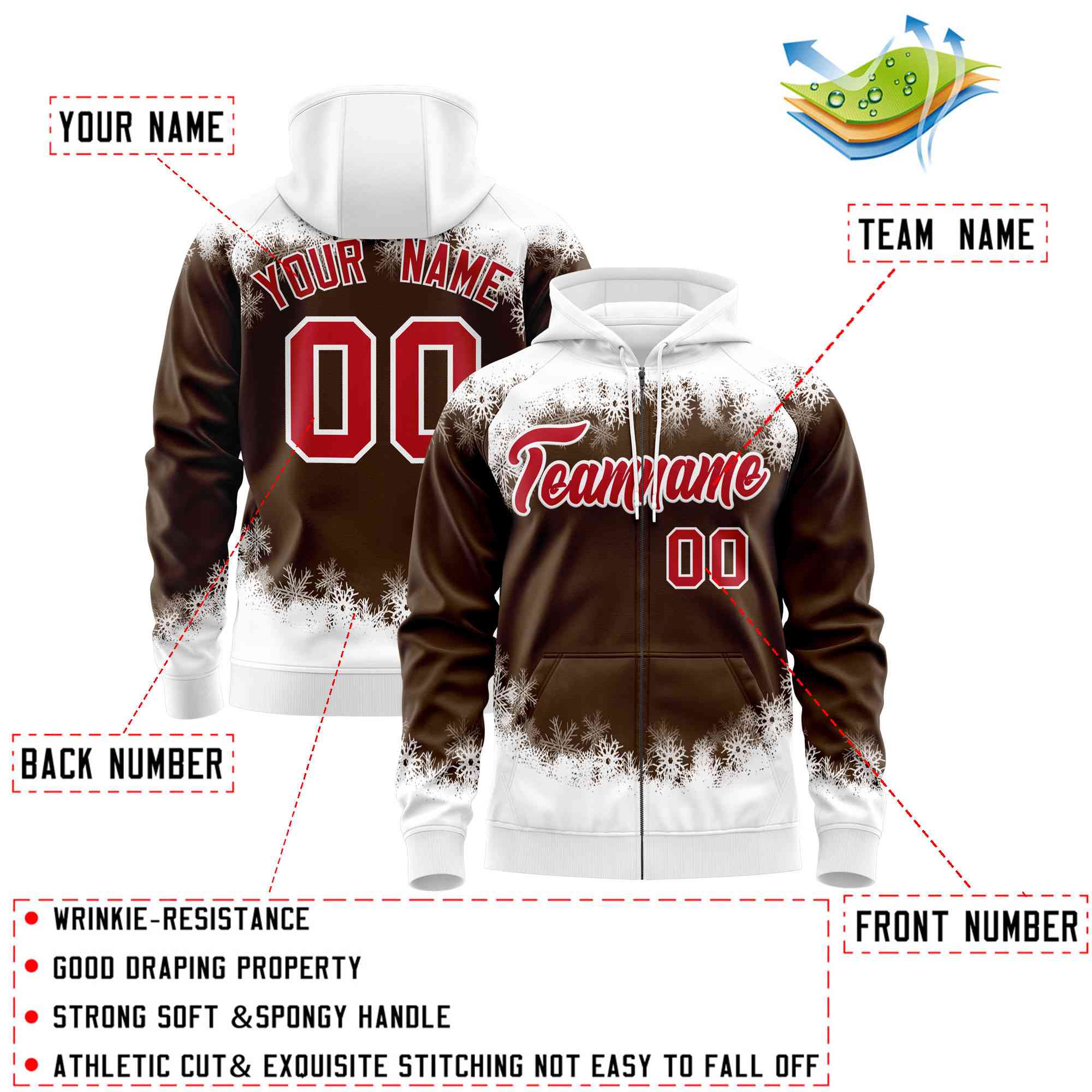 Custom Light Brown White Christmas Graffiti Pattern Athletic Pullover Hoodie