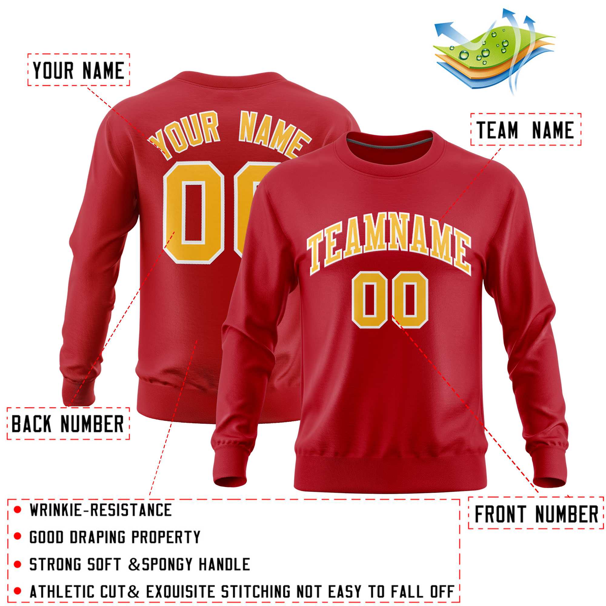 Custom Red Classic Style Personalized Uniform Pullover Hoodie