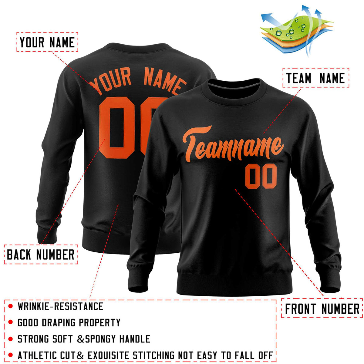 Custom Black Classic Style Personalized Uniform Pullover Hoodie