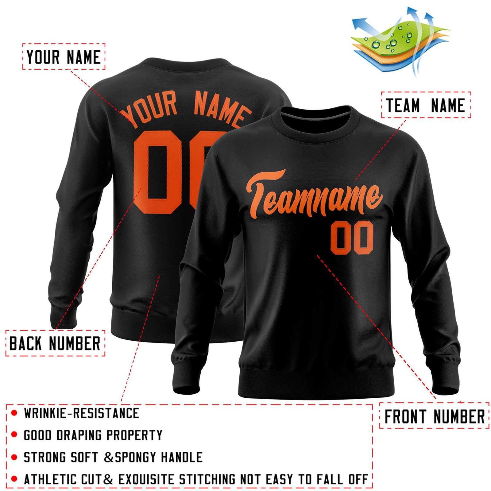 Custom Black Classic Style Personalized Uniform Pullover Hoodie