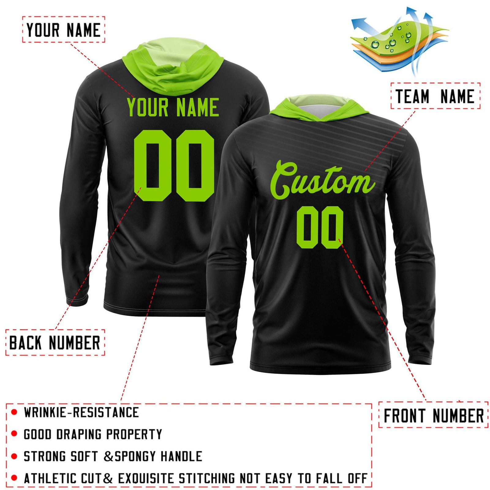 Custom Black Neon Green Basketball Shooting Shirt Performance Training Quick Dry Hoodie| KXKSHOP