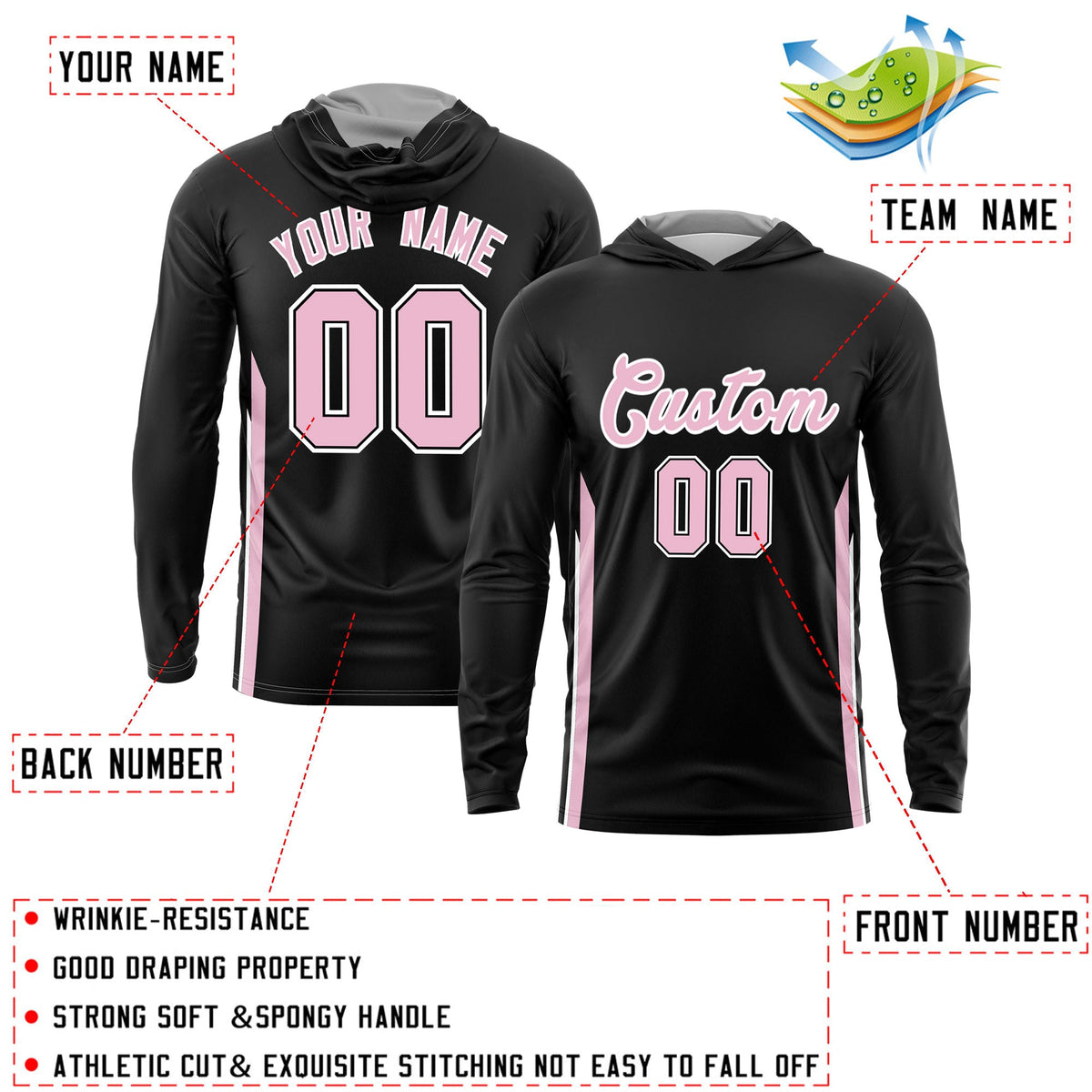 Custom Black Light Pink Basketball Shooting Shirt Performance Training Quick Dry Hoodie| KXKSHOP