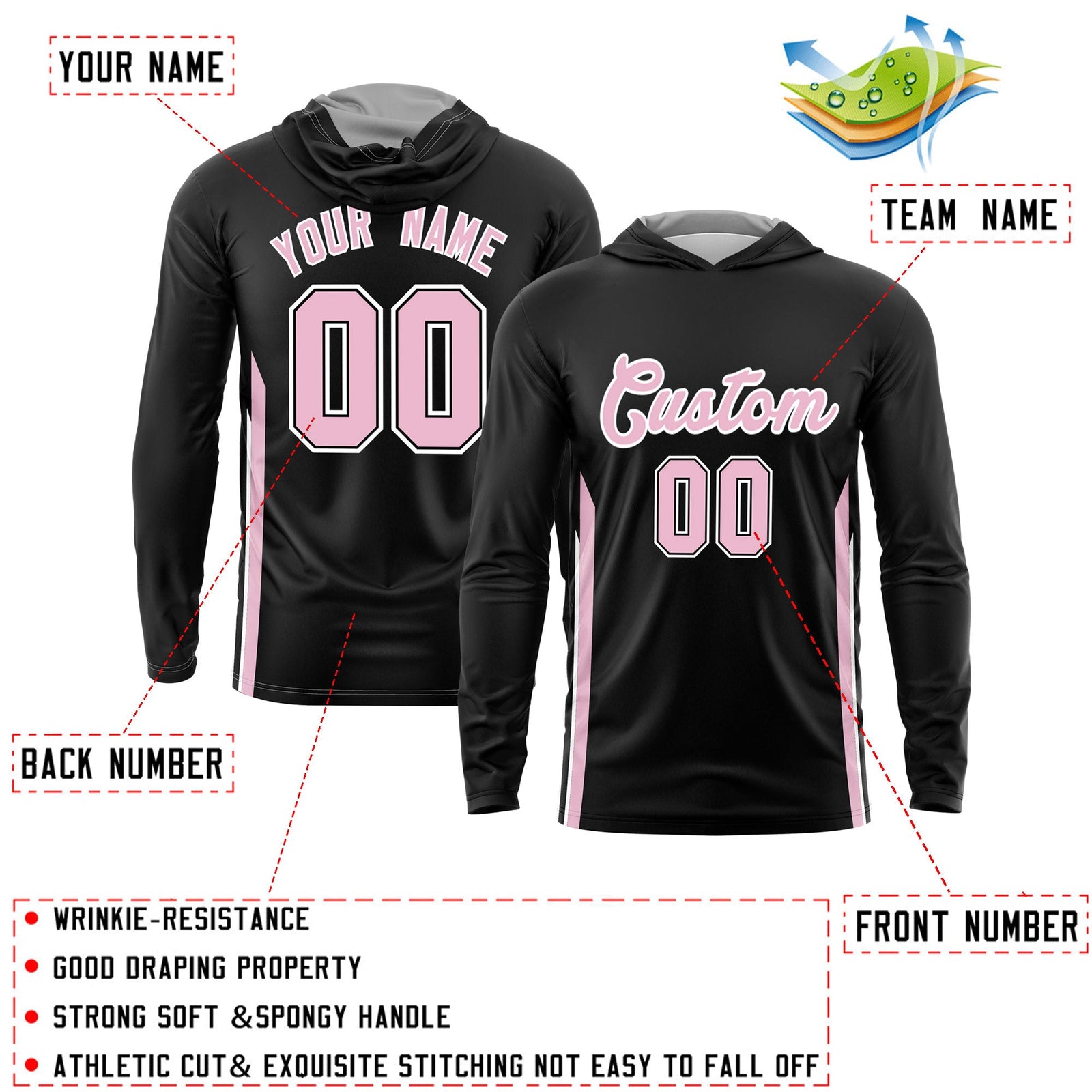 Custom Black Light Pink Basketball Shooting Shirt Performance Training Quick Dry Hoodie| KXKSHOP